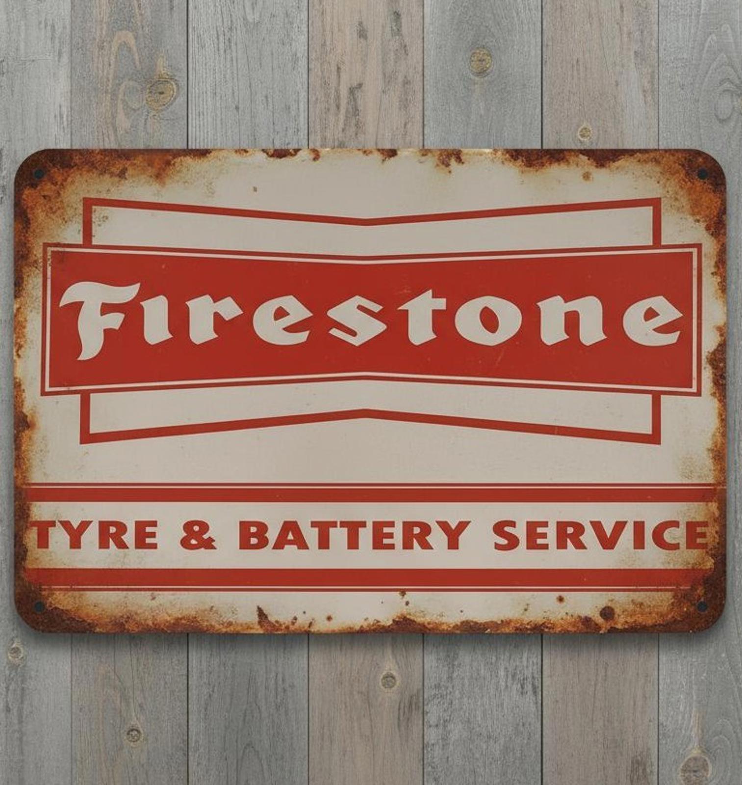 Firestone Tyre & Battery Service 8 x 12 Vintage Novelty Metal Sign New!