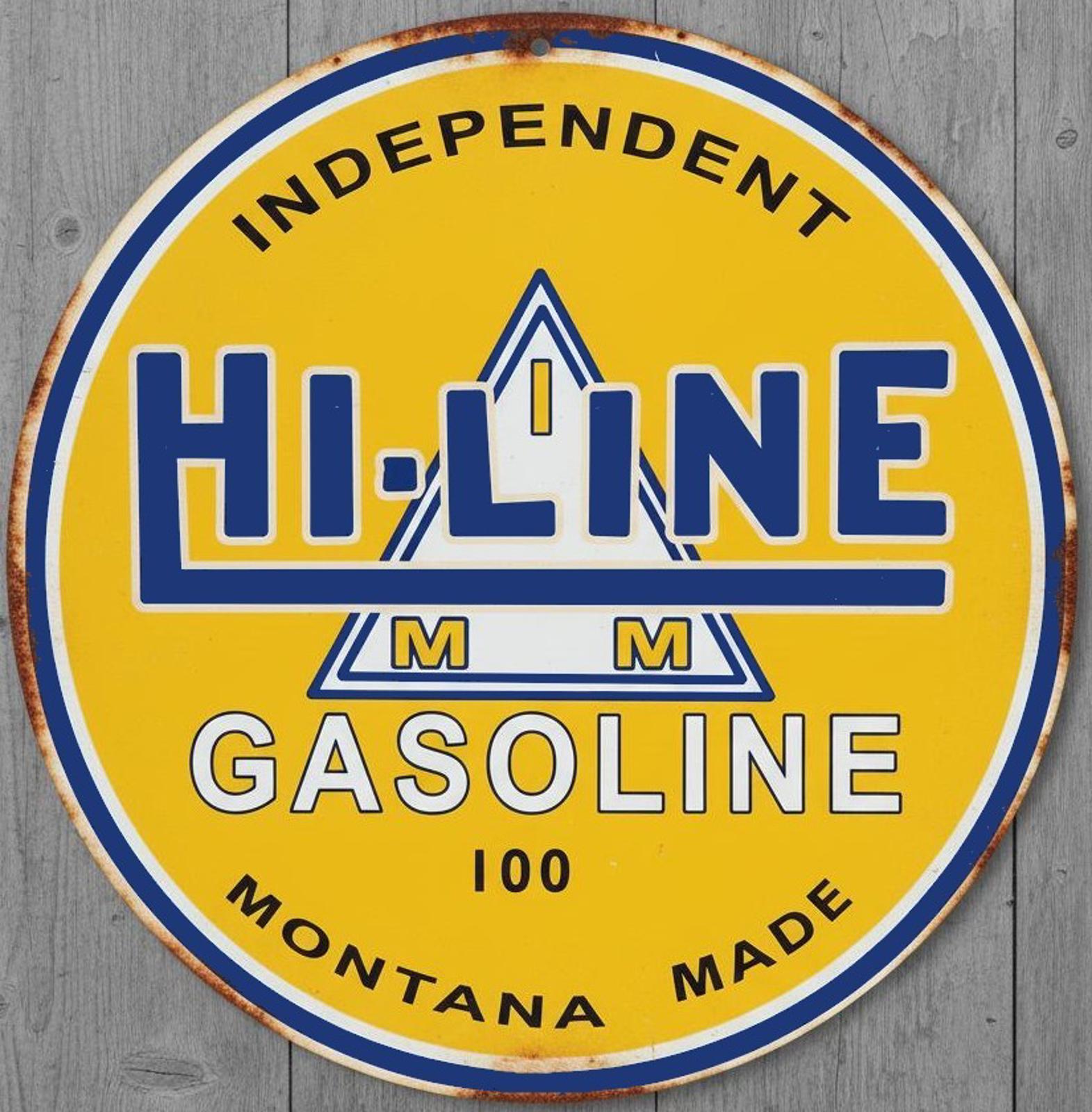 Hi-Line Gasoline 12" Diameter Novelty Metal Sign Made In USA New!