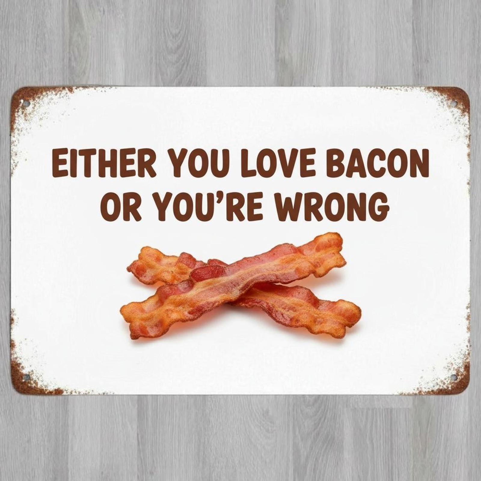 You Love Bacon Or You're Wrong 8 x 12 Vintage Novelty Metal Sign Made In USA