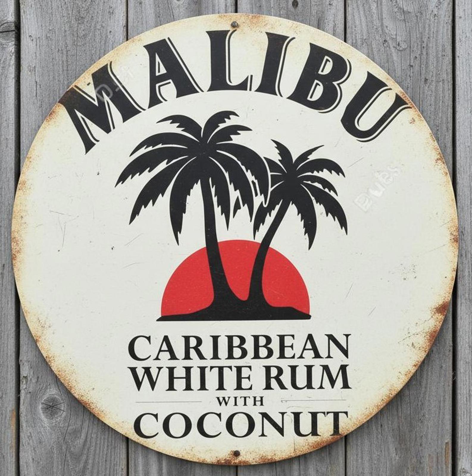Malibu Caribbean White Rum 8" Diameter Novelty Metal Sign Made In USA New!