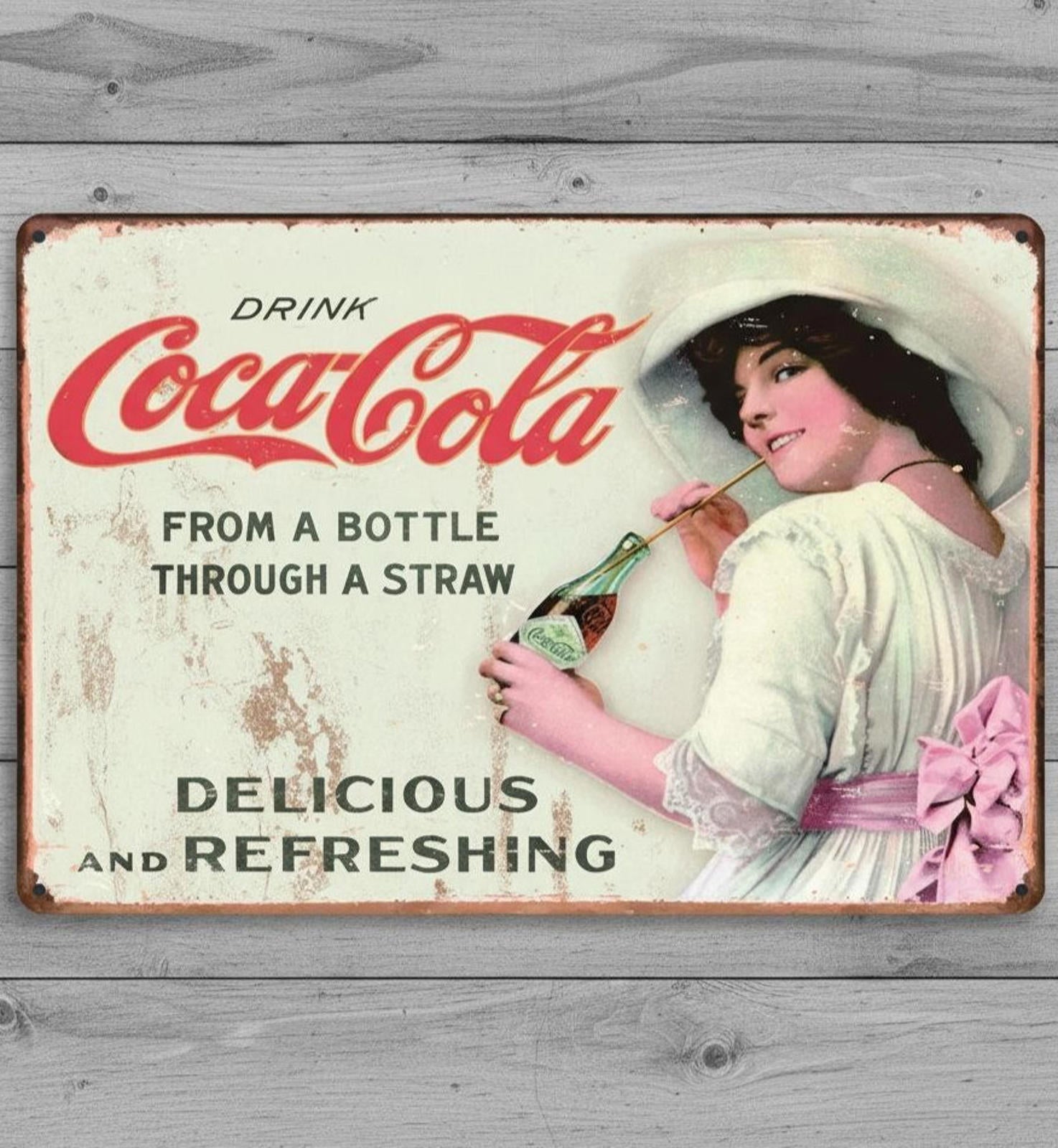 Coca-Cola Drink From A Bottle 8 x 12 Novelty Metal Sign Made In USA New!