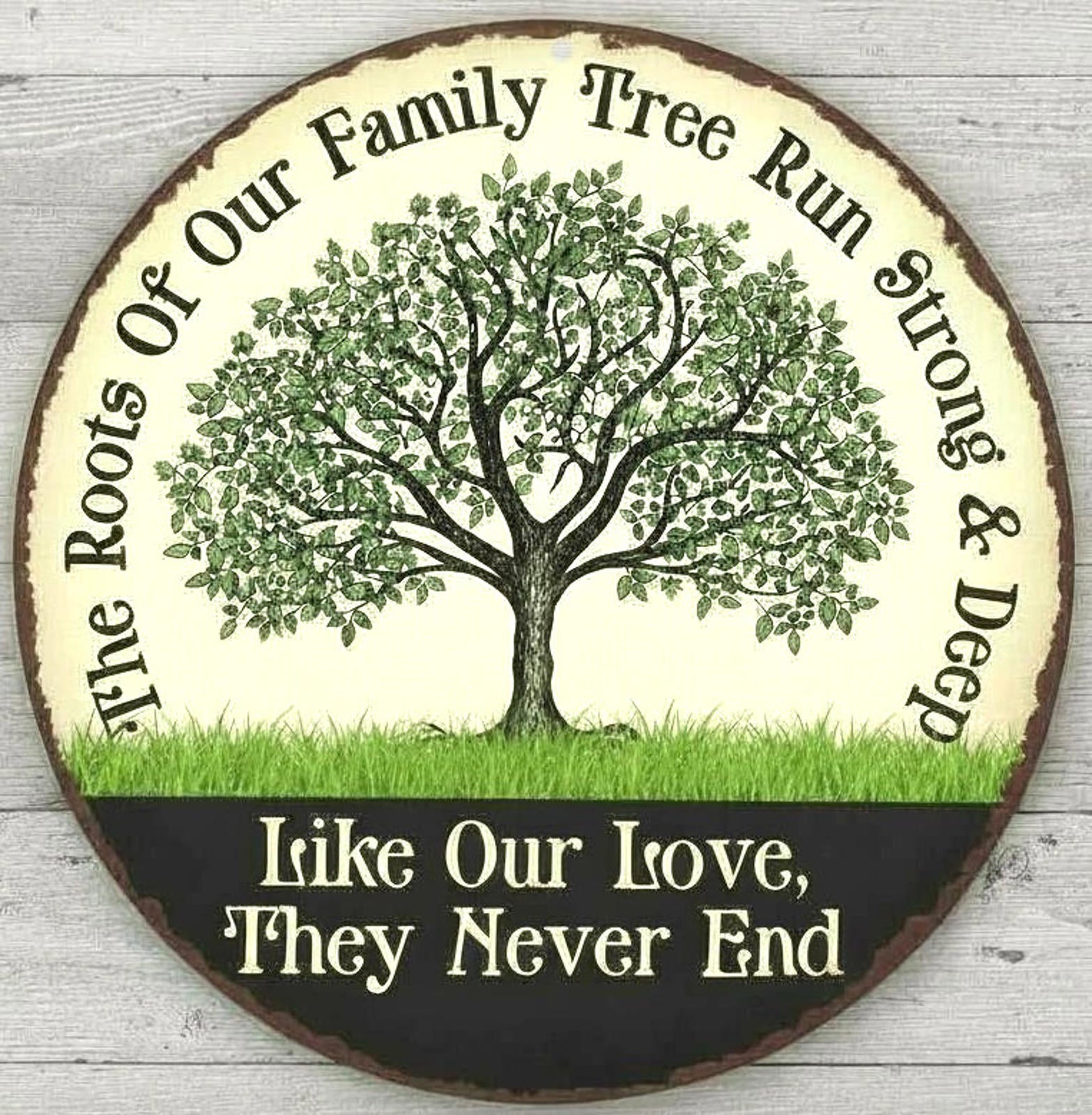 Roots Of Our Family Tree 8" Diameter Vintage Novelty Metal Sign Made In USA