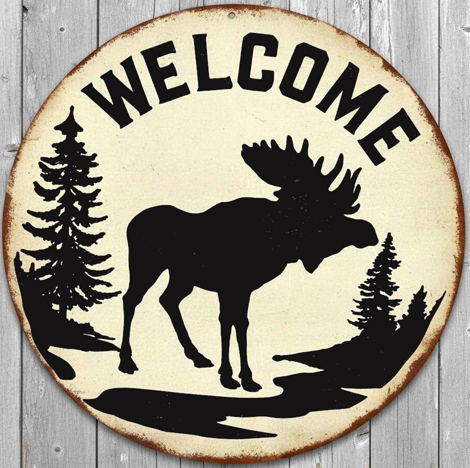 Welcome 8" Diameter Vintage Novelty Metal Sign Made In USA New!
