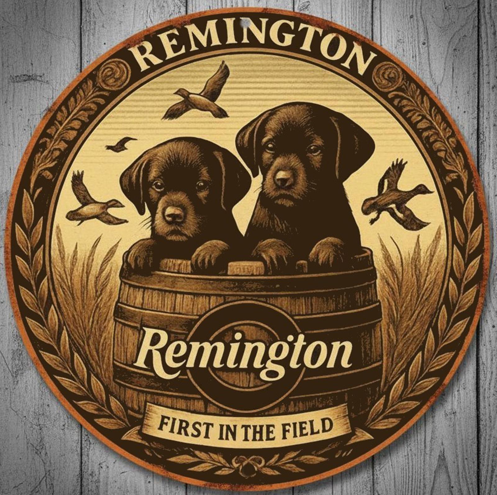 Remington First In The Field 12" Diameter Novelty Metal Sign Made In USA New!