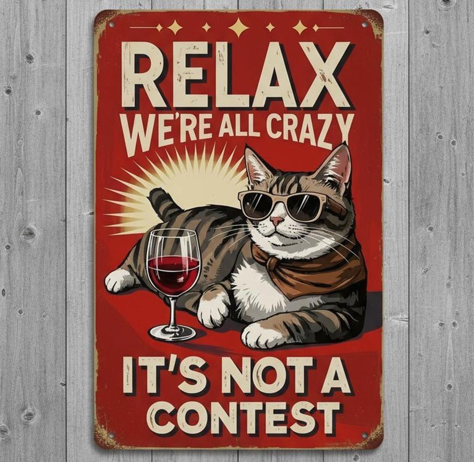 Relax We're All Crazy 8 x 12 Vintage Novelty Metal Sign Made In USA New!