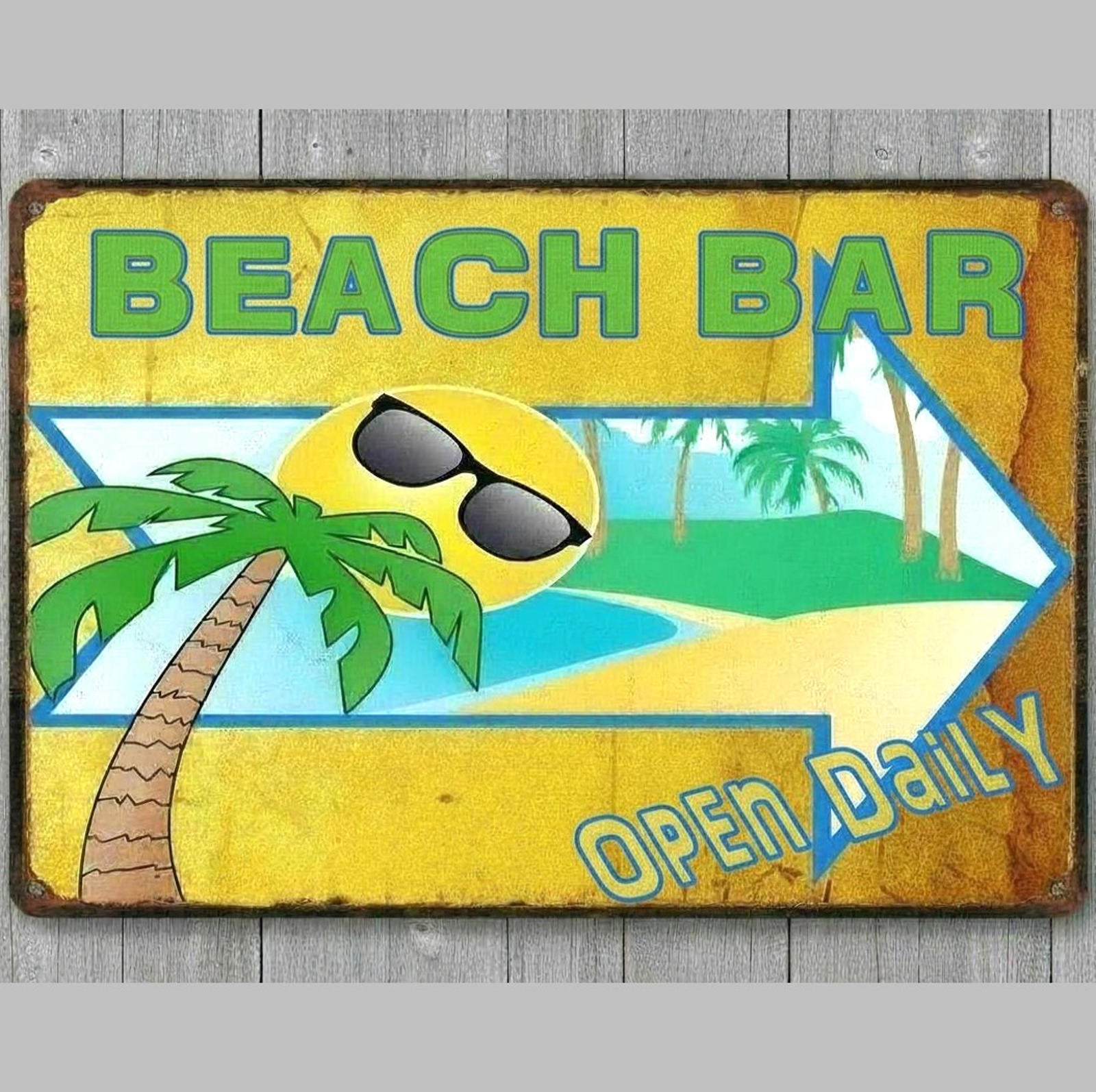 Beach Bar Open Daily 8 x 12 Vintage Novelty Metal Sign Made In USA