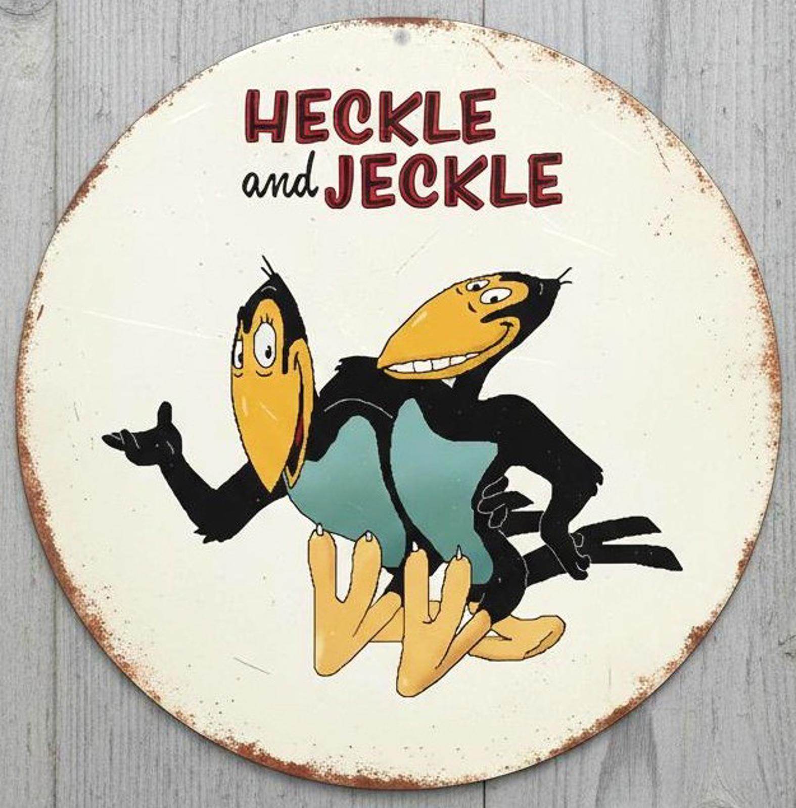 Heckle & Jeckle 8" Diameter Vintage Novelty Metal Sign Made In USA