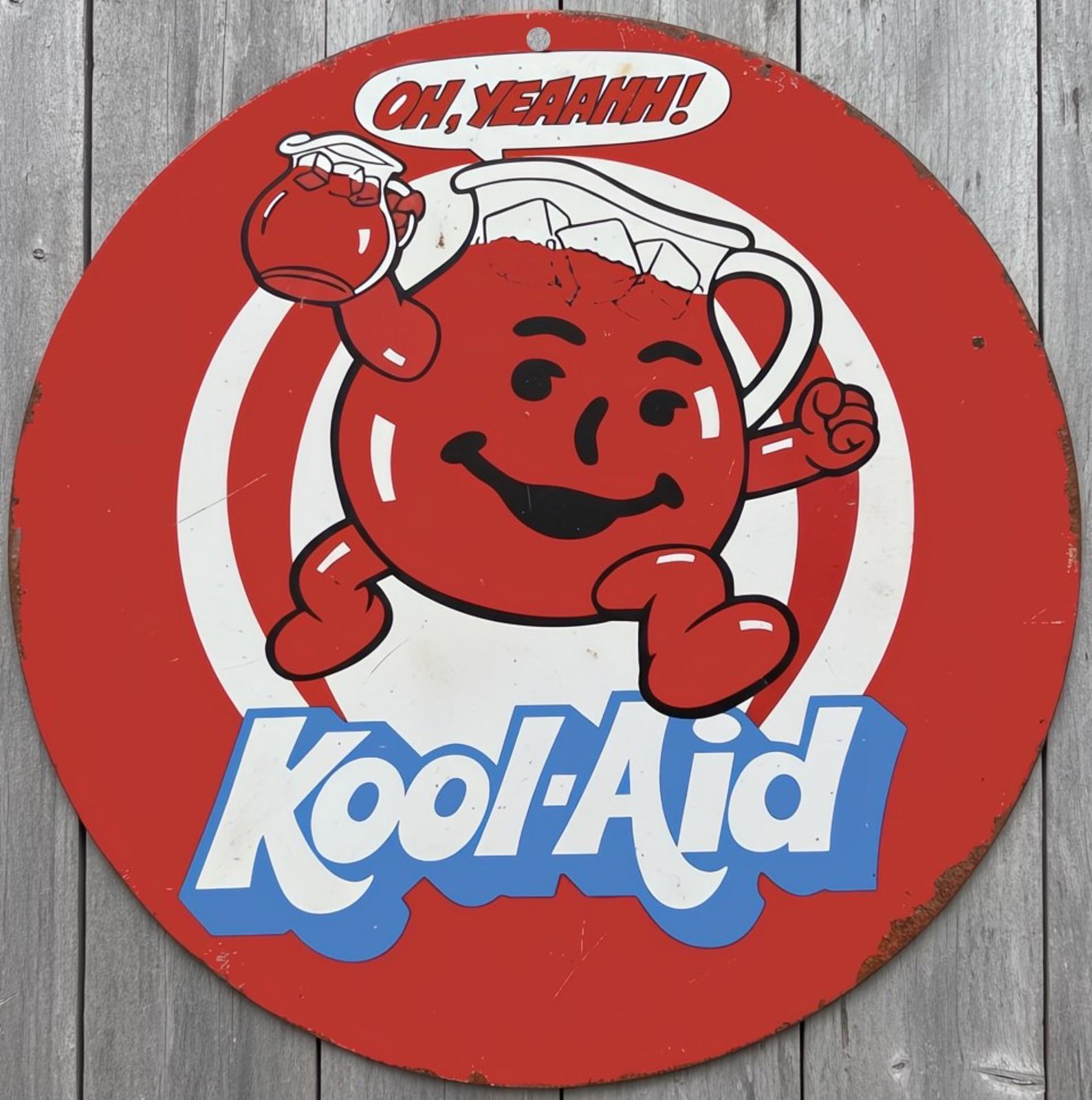 Kool-Aid Oh, Yeaahh! 8" Diameter Vintage Novelty Metal Sign Made In USA New!