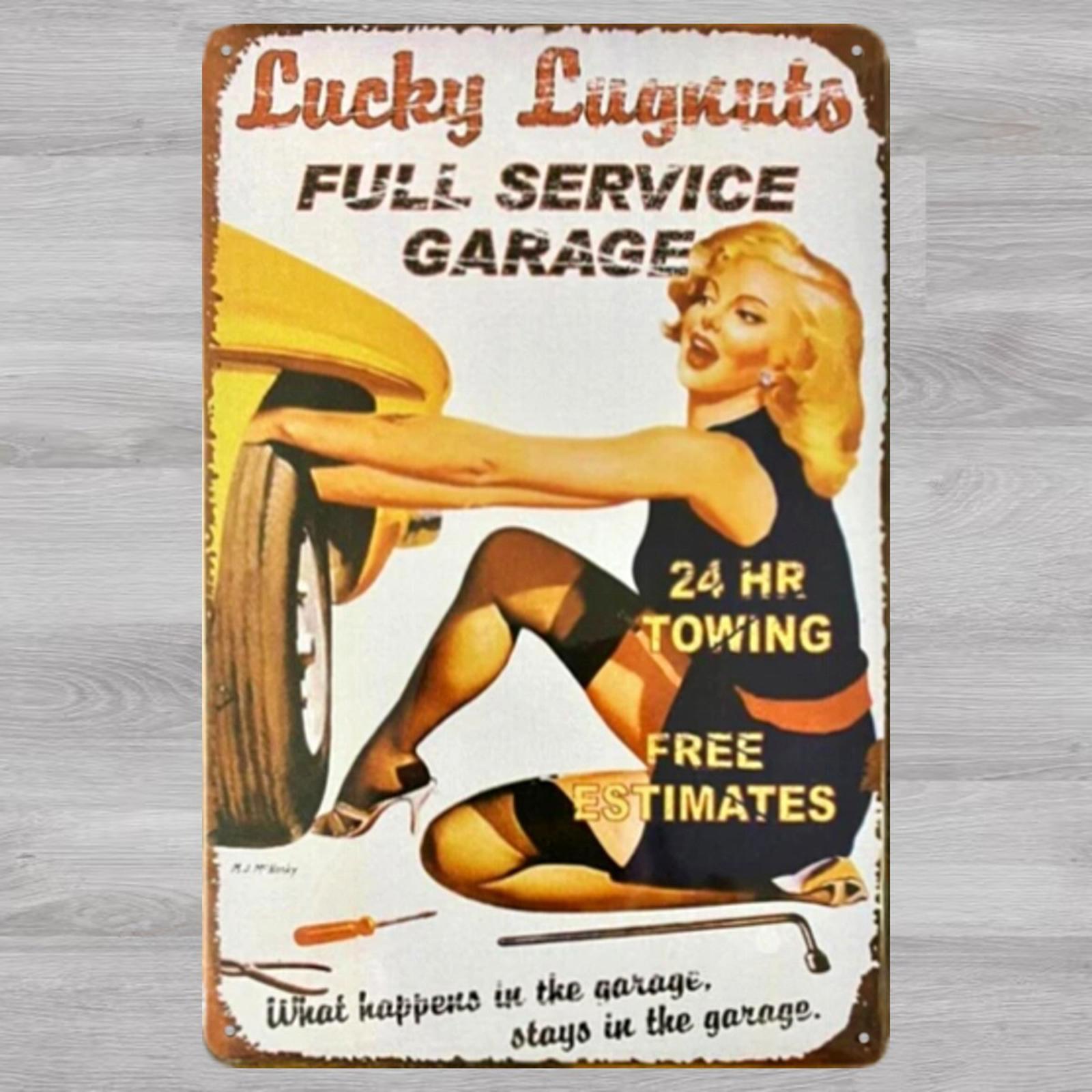 Lucky Lugnuts Full Service Garage 8 x 12 Vintage Novelty Metal Sign New