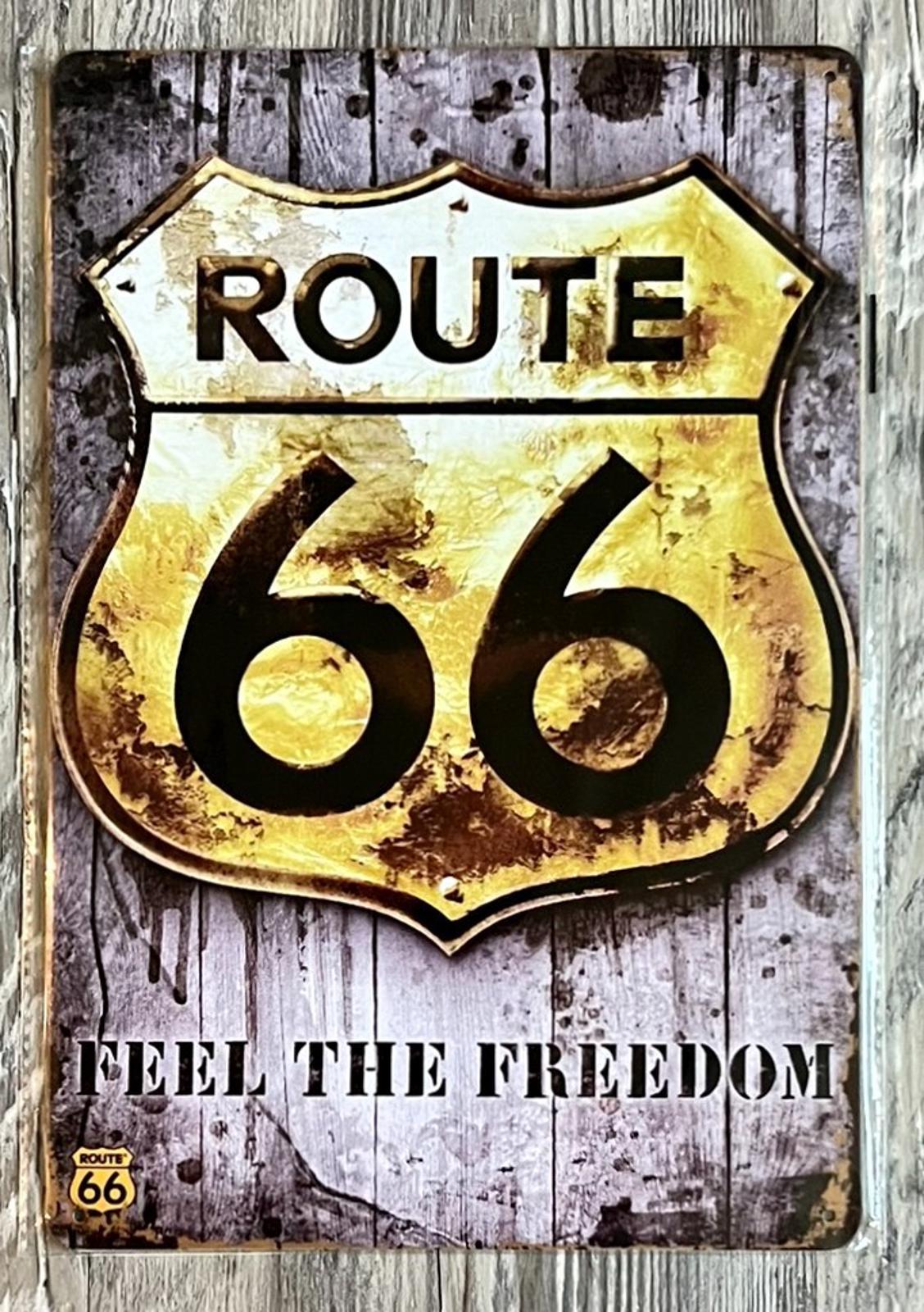 Route 66 Feel The Freedom 8 x 12 Novelty Metal Sign New Shrink-wrapped