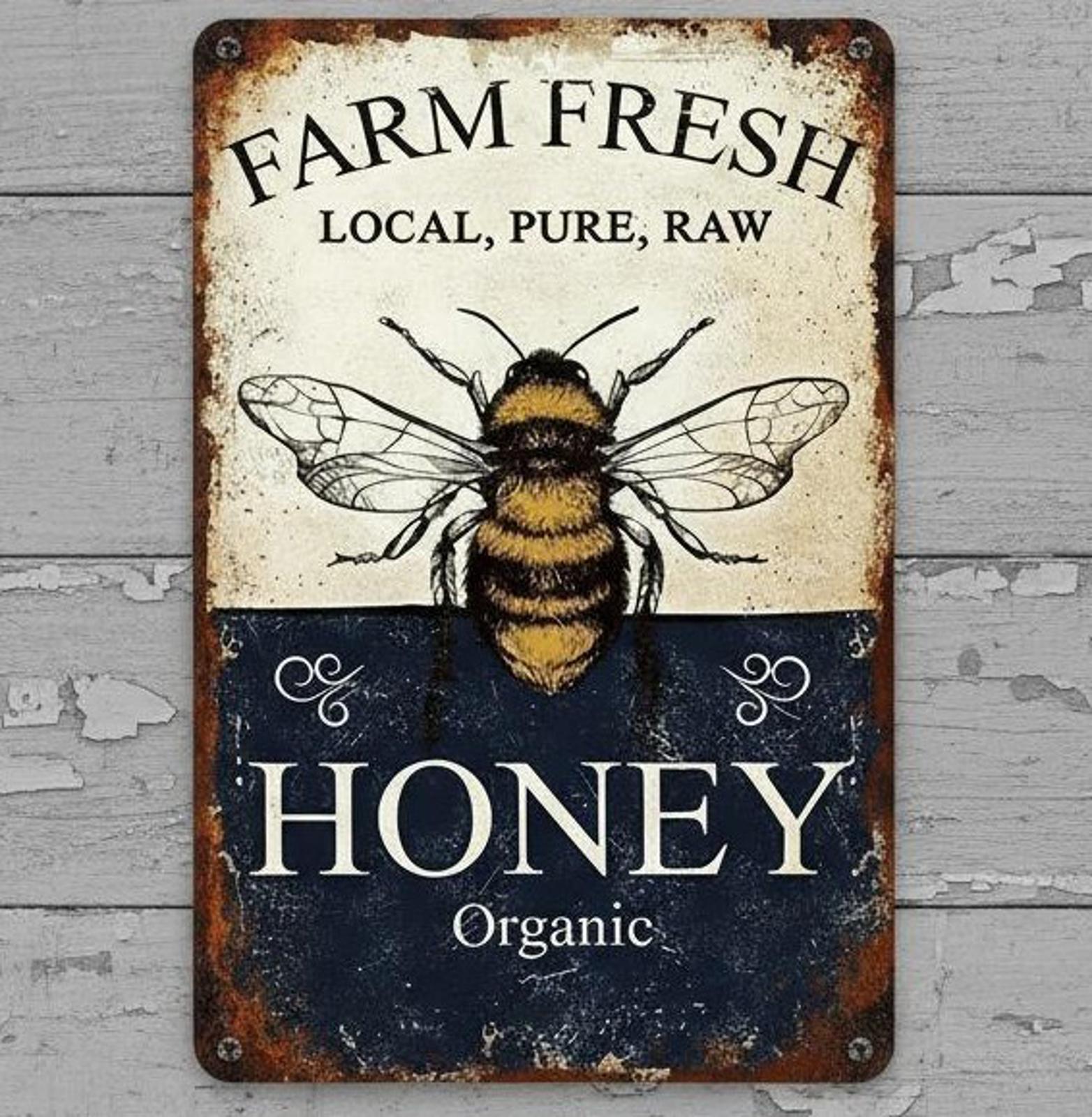 Farm Fresh Organic Honey 8 x 12 Vintage Novelty Metal Sign New!