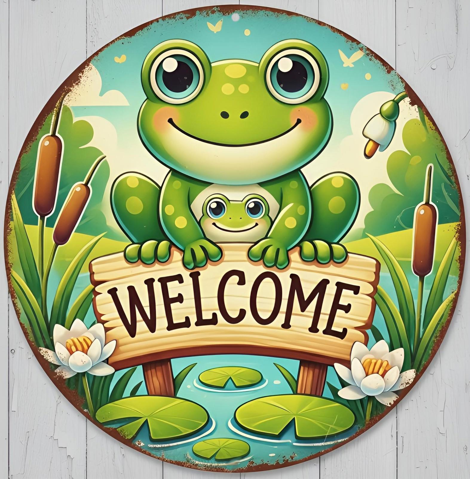 Welcome 8" Diameter Vintage Novelty Metal Sign Made In USA New!