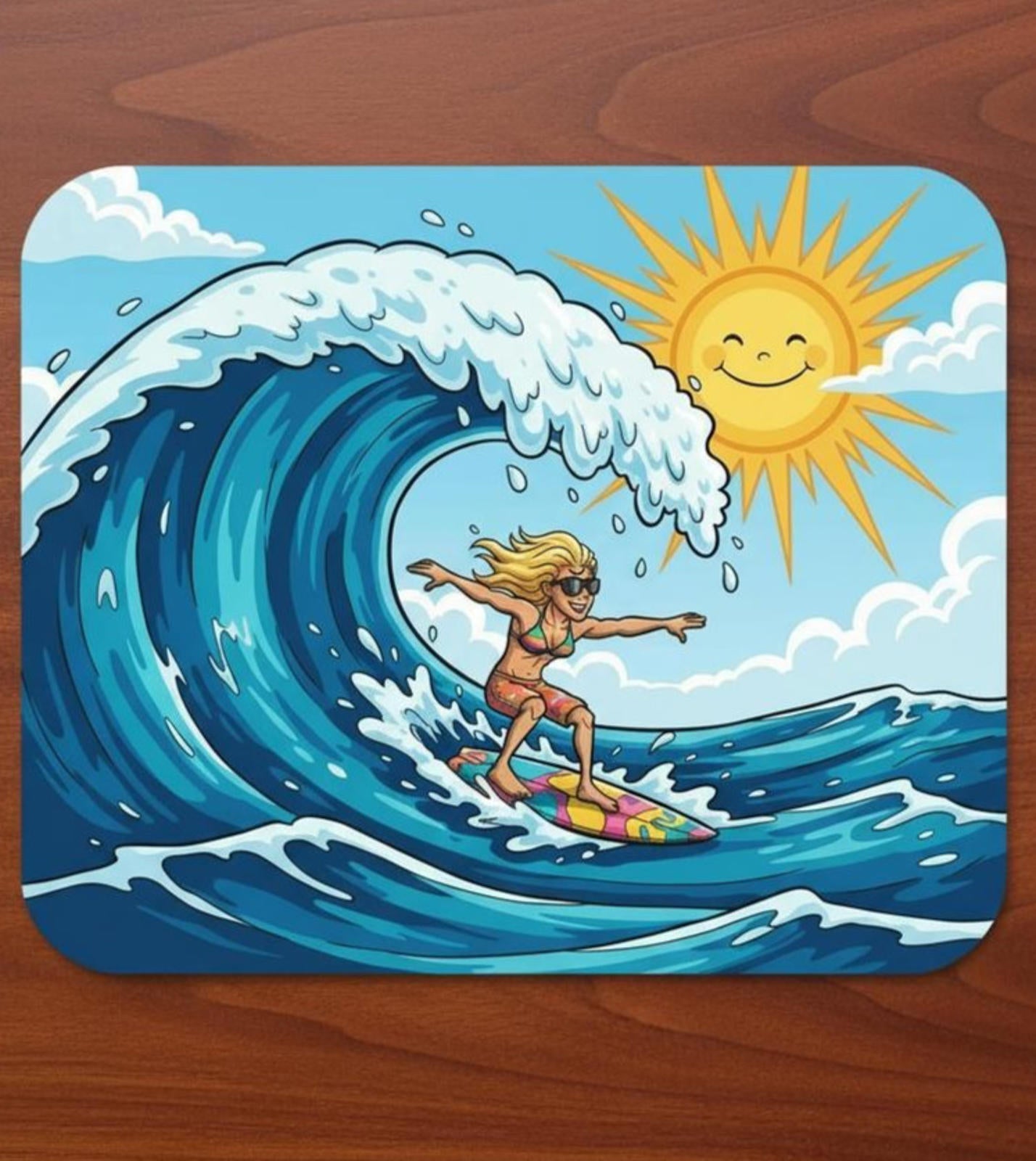Happy Surfer 9.5 x 8 Mouse Pad With Anti-Slip Rubber Backing Made In USA New!