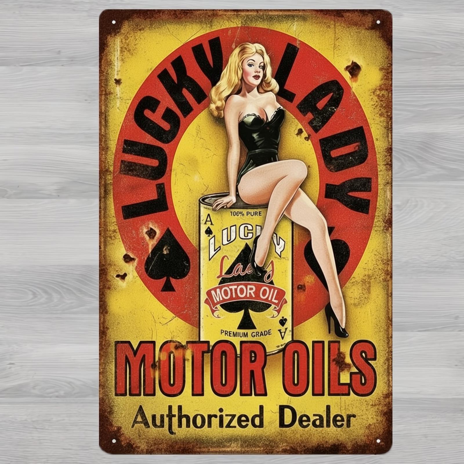 Lucky Lady Motor Oils 8 x 12 Vintage Novelty Metal Sign Made In USA New!
