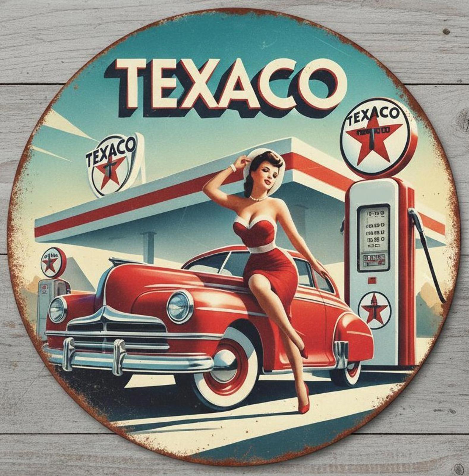 Texaco Gasoline 12" Diameter Novelty Metal Sign Made In USA New!