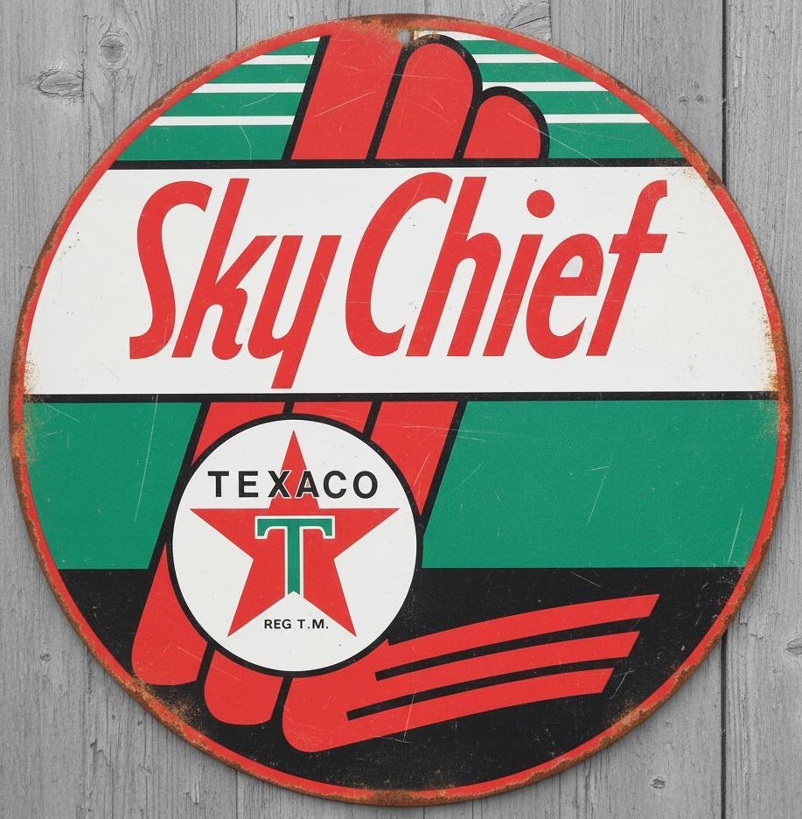 Texaco Sky Chief Gasoline 8" Diameter Vintage Novelty Metal Sign Made In USA