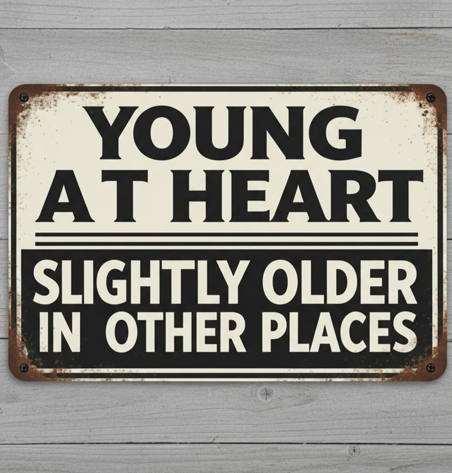 Young At Heart 8 x 12 Vintage Novelty Metal Sign Made In USA New!