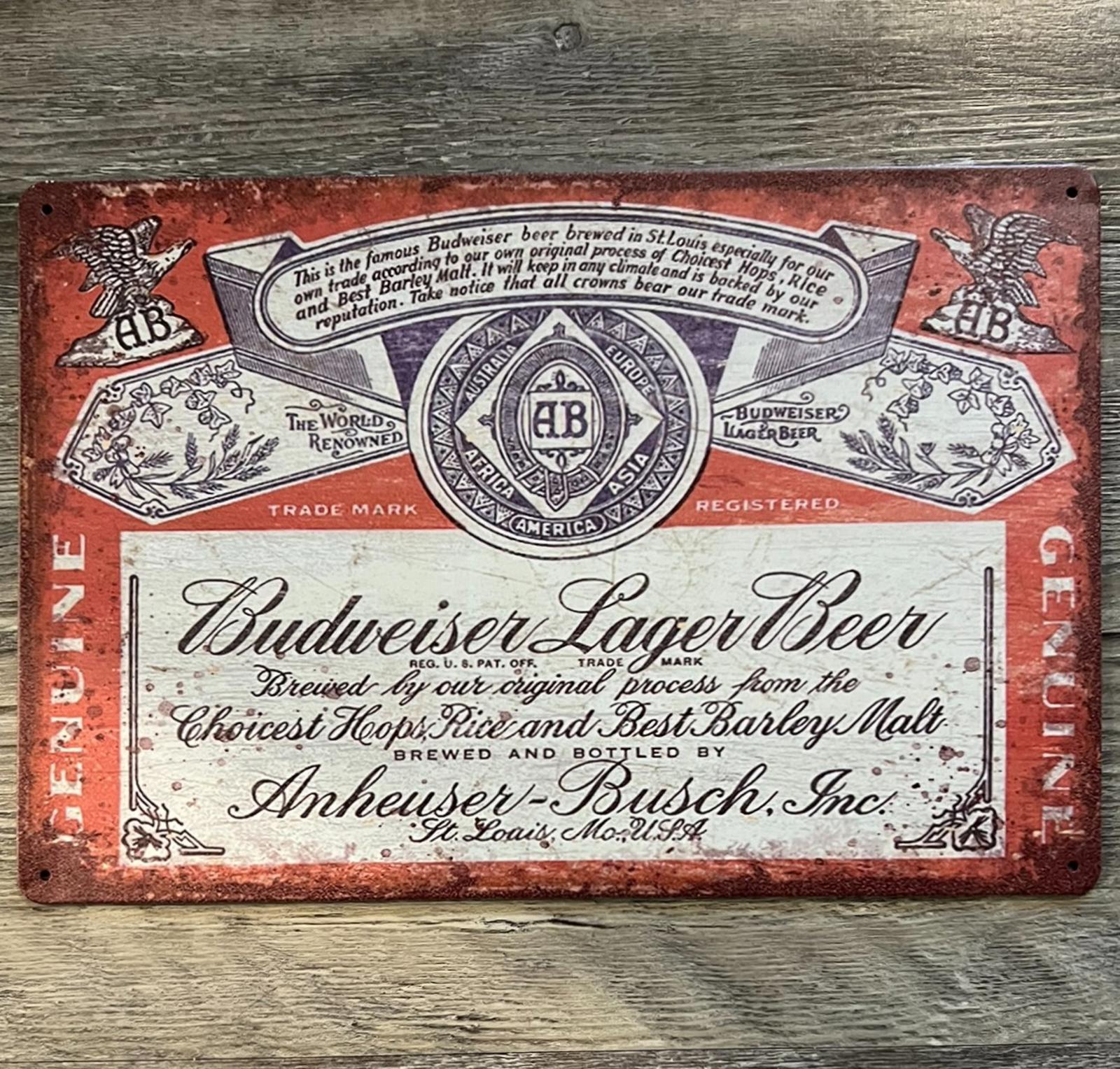 Budweiser Lager Beer 8 x 12 Novelty Metal Sign Shrink-Wrapped New!