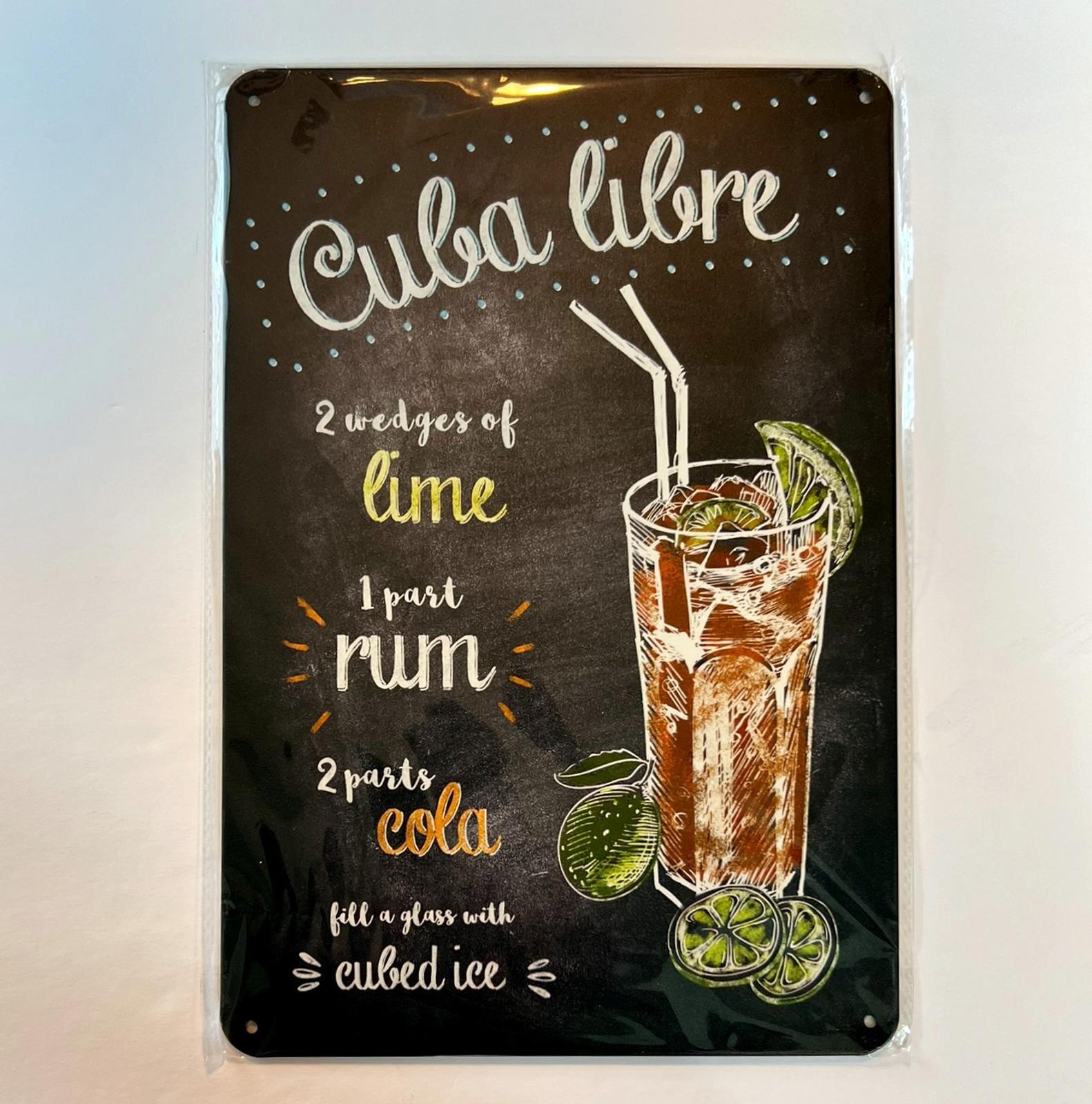 Mixed Drinks Cuba Libra 8 x 12 Novelty Metal Sign New!