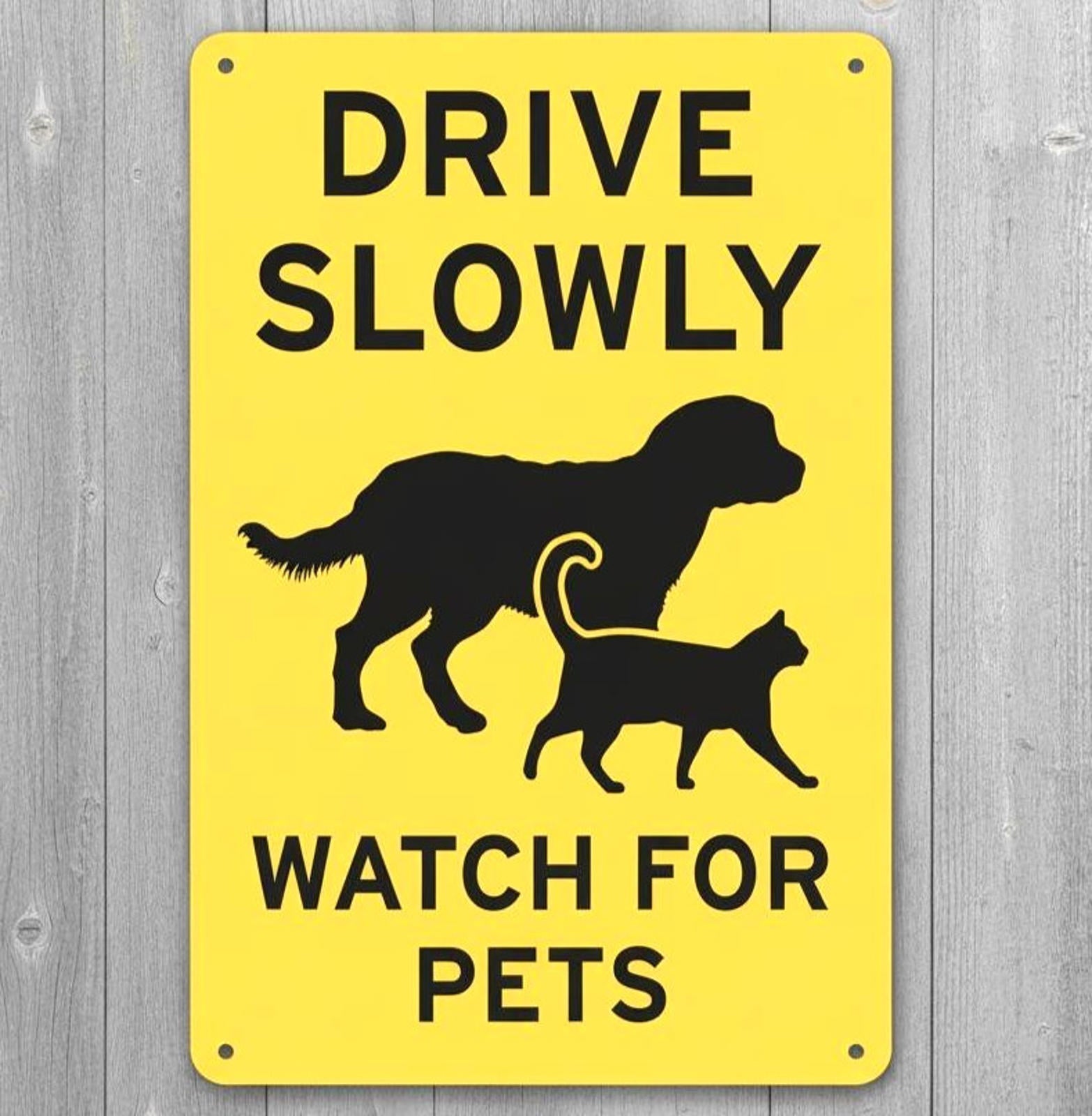 Drive Slowly Watch For Pets 8 x 12 Novelty Metal Sign Made In USA New!
