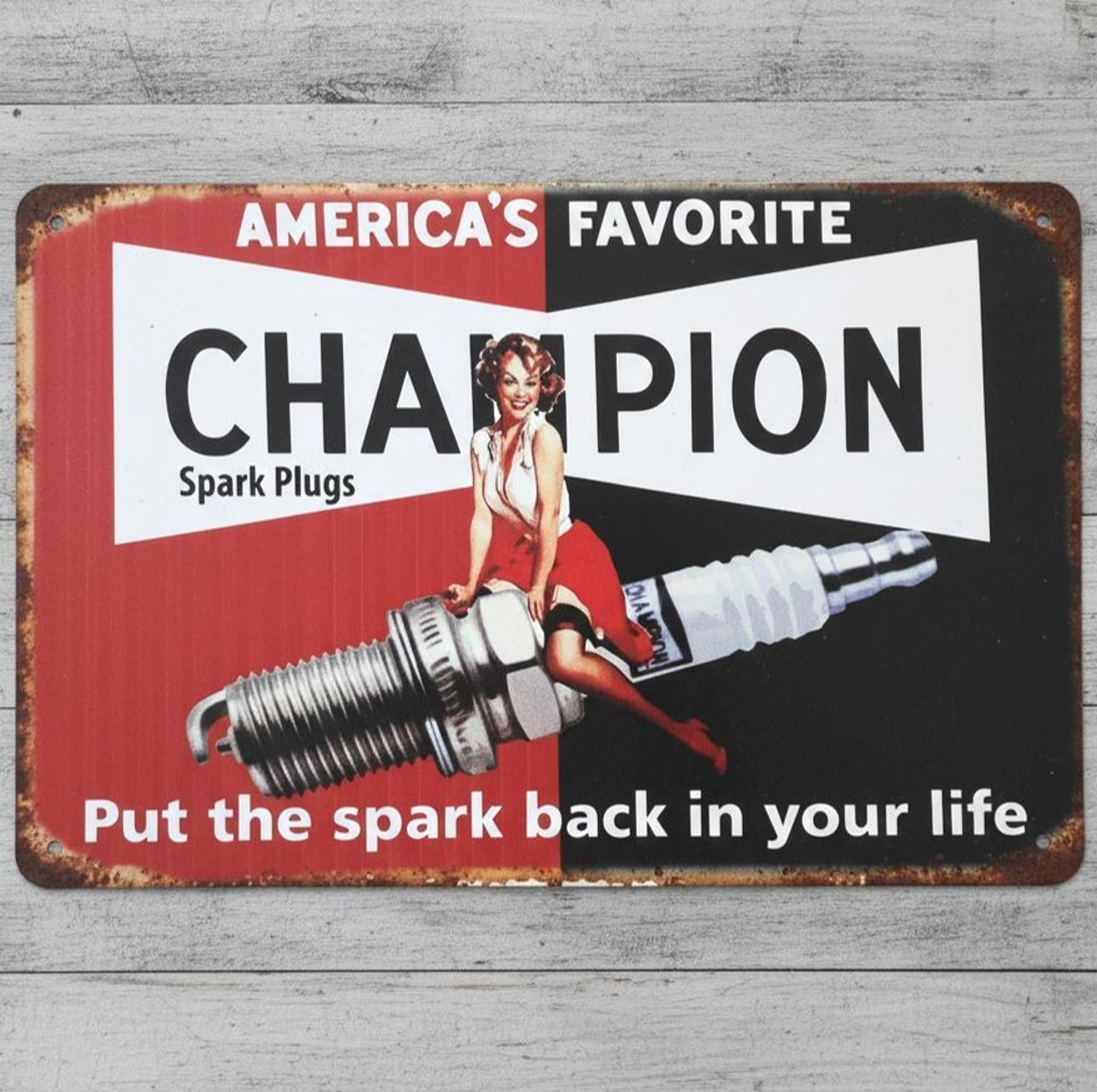 Champion Spark Plugs 8 x 12 Vintage Novelty Metal Sign Made In USA