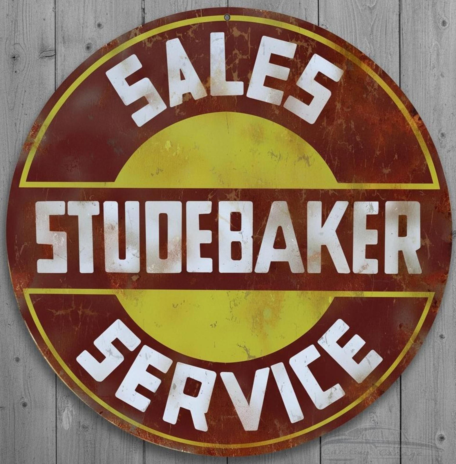 Studebaker Sales & Service 8" Diameter Vintage Novelty Metal Sign Made In USA