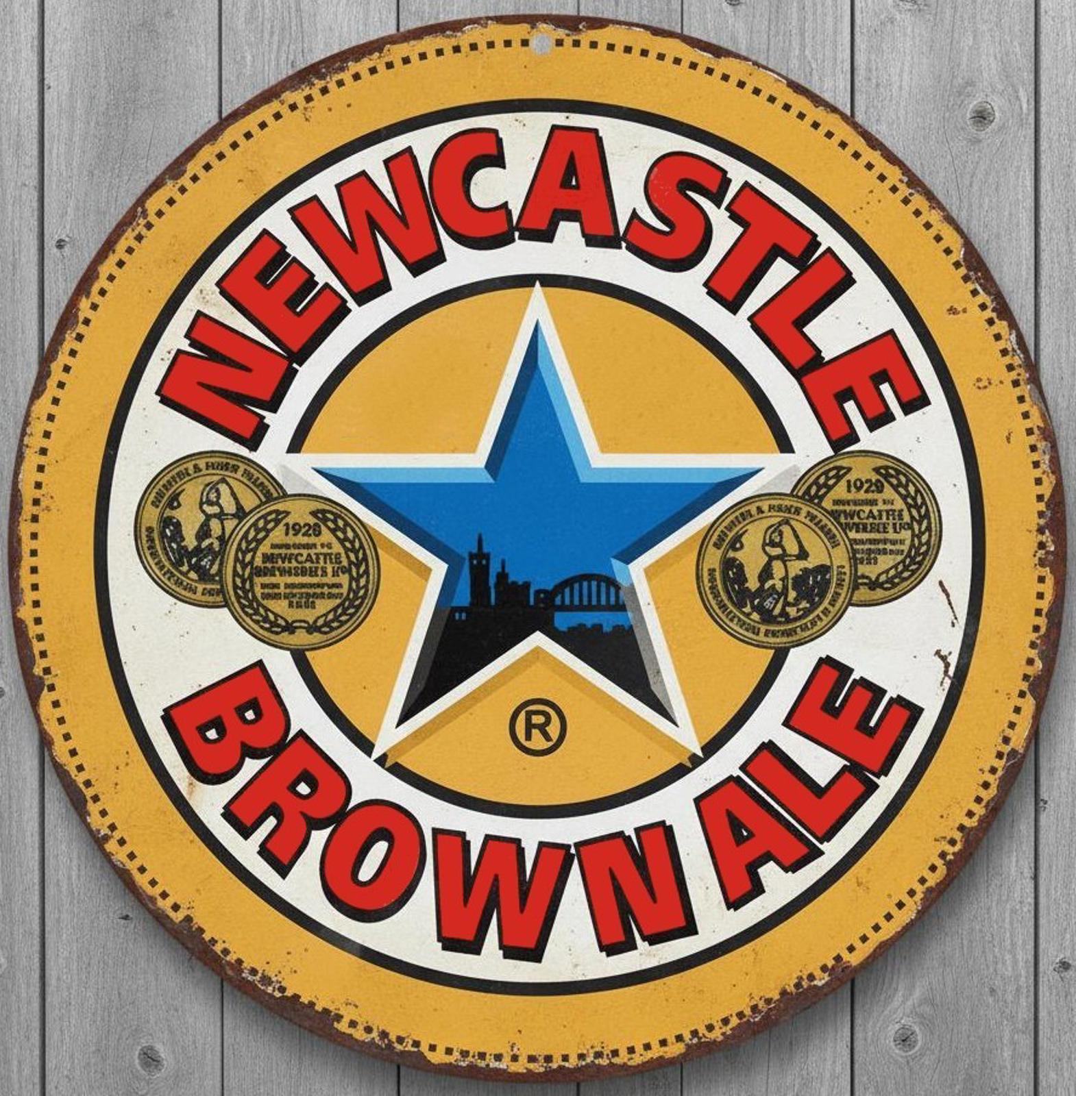 Newcastle Brown Ale 8" Diameter Vintage Novelty Metal Sign Made In USA