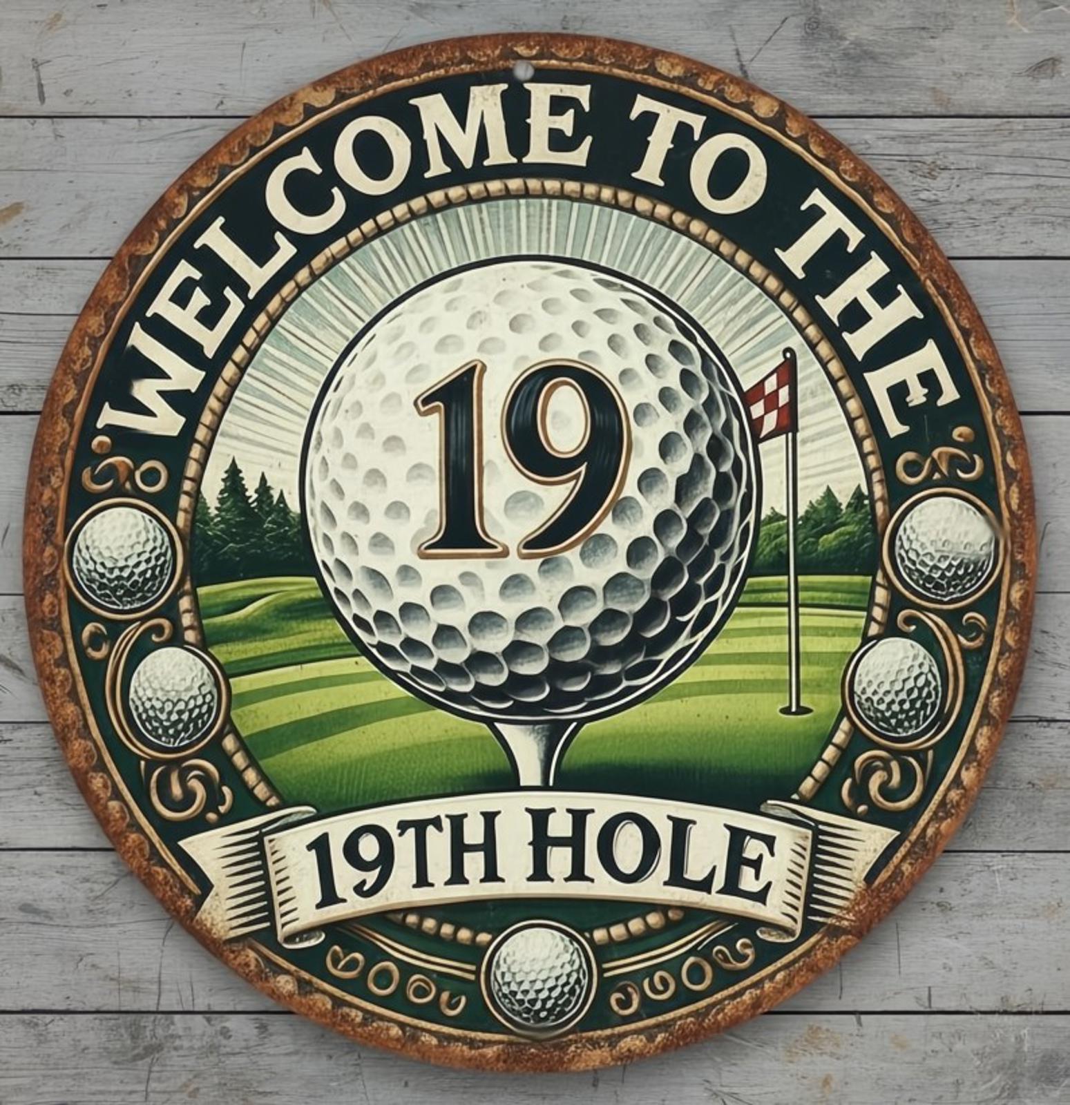 Welcome To The 19th Hole 12" Diameter Novelty Metal Sign Made In USA