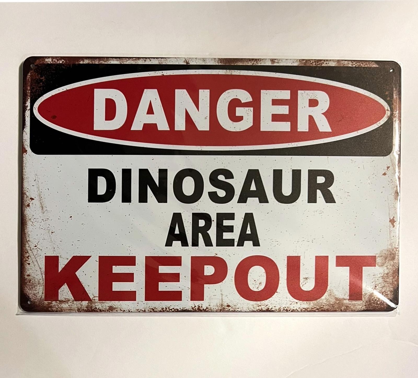 Danger Dinosaur Area Keep Out 8 x 12 Novelty Vintage Metal Sign Shrink-Wrapped