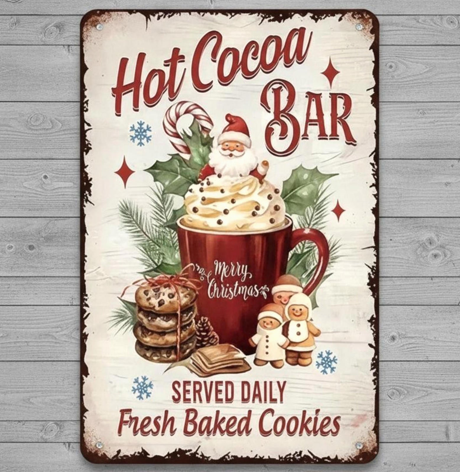 Christmas Hot Cocoa Bar 8 x 12 Vintage Novelty Metal Sign Made In USA New!