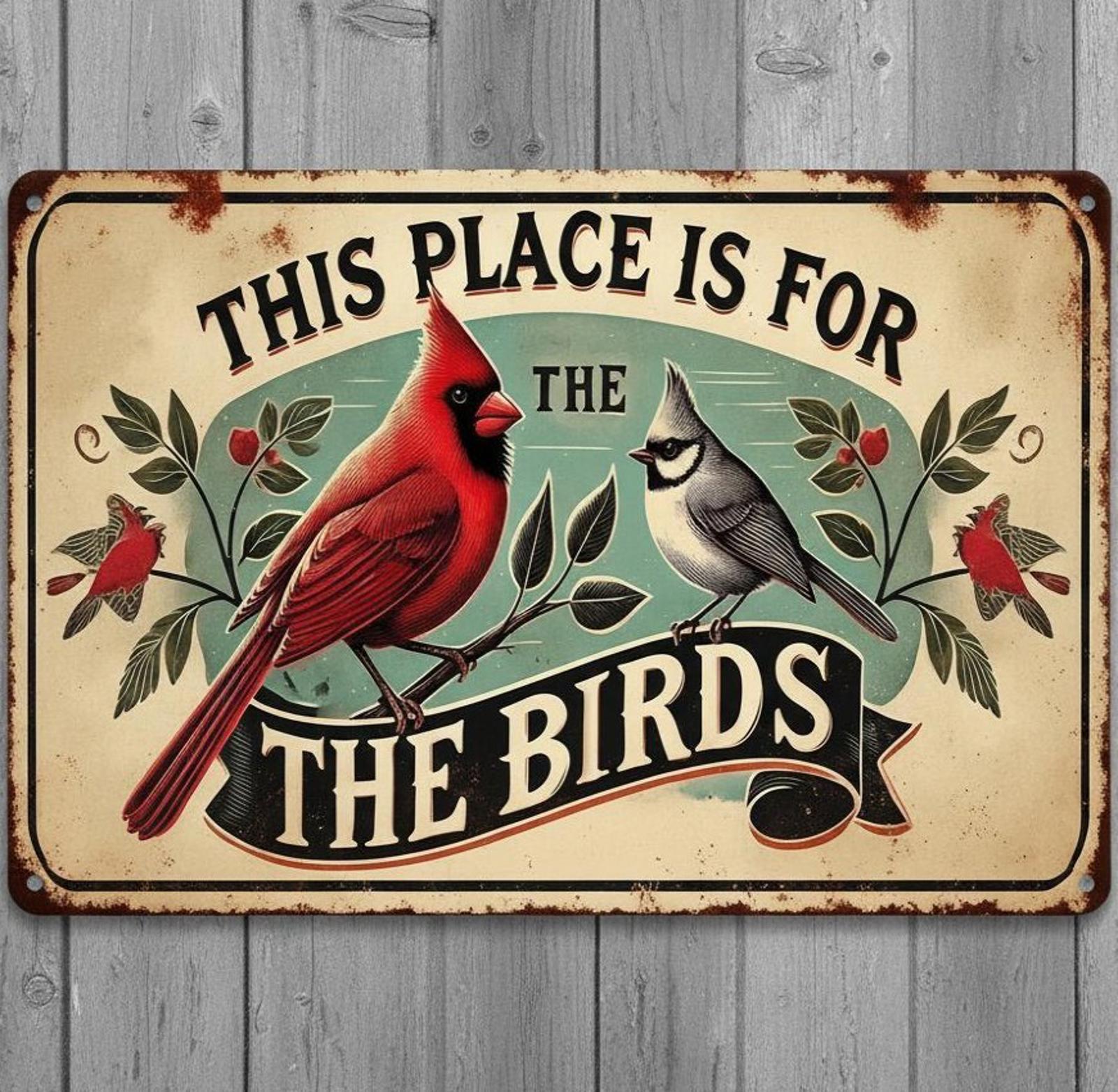 This Place Is For The Birds 8 x 12 Vintage Novelty Metal Sign Made In USA New!