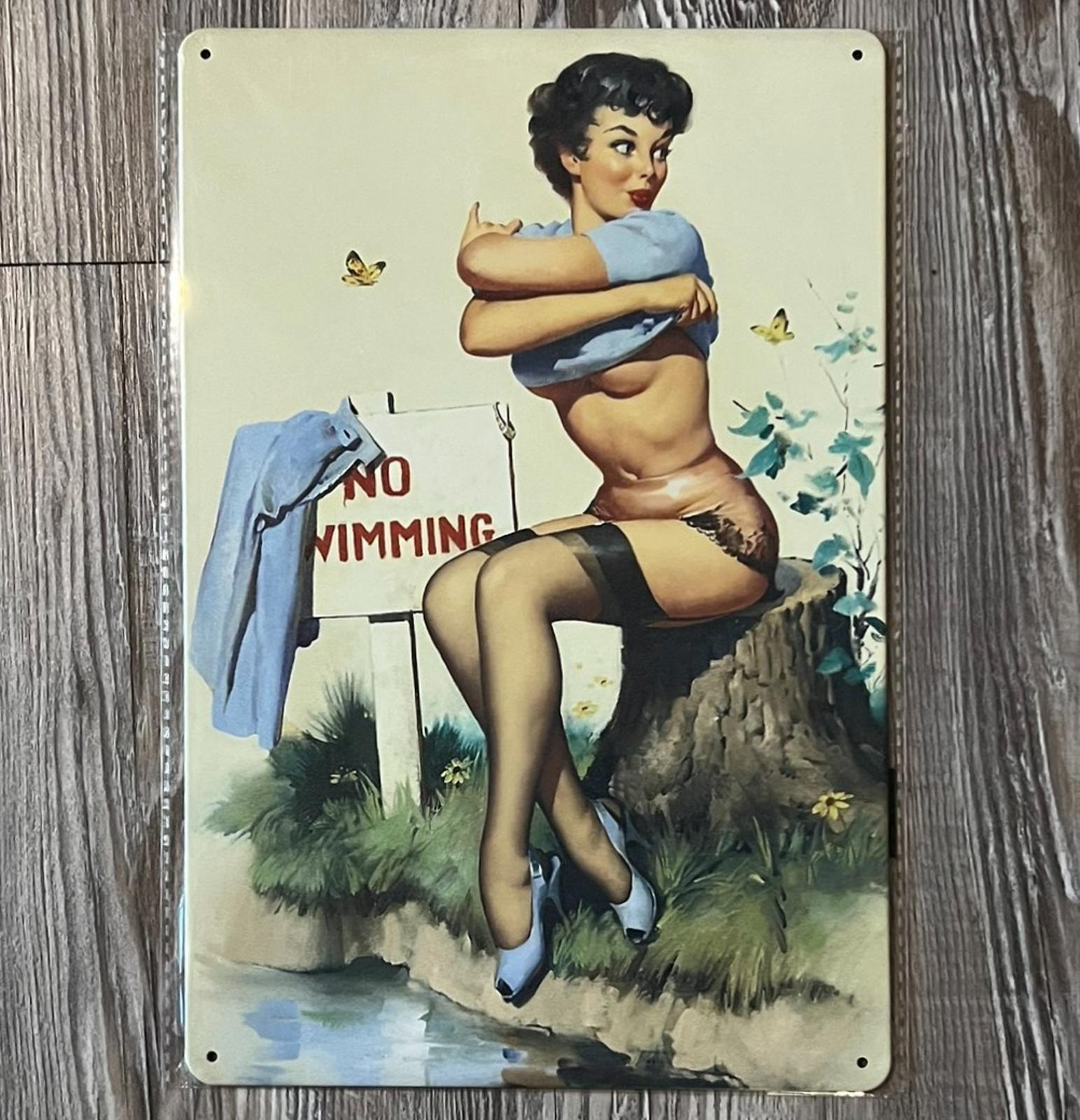 No Swimming (Skinny-Dipping) 8 x 12 Vintage Novelty Metal Sign New!