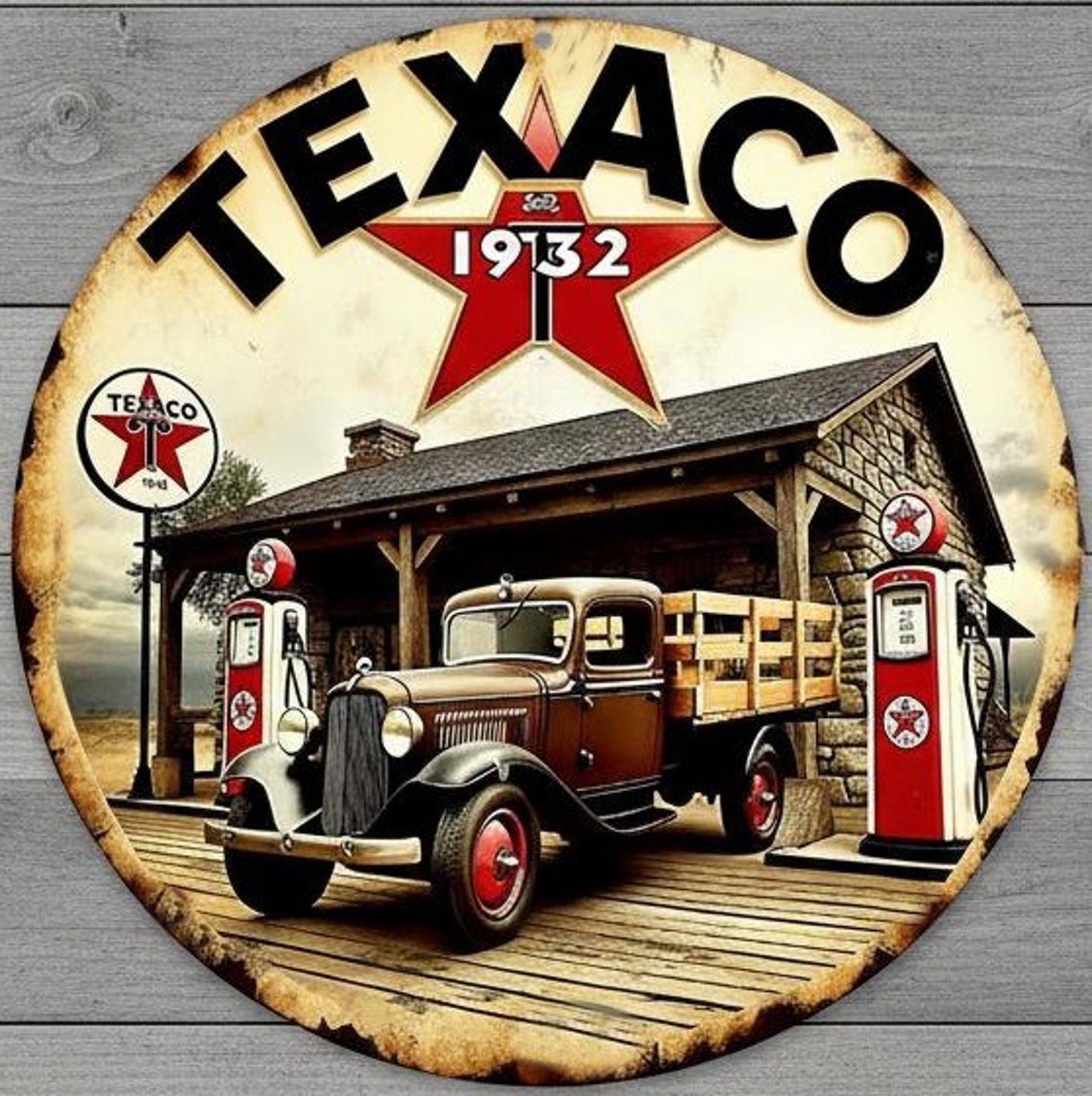Texaco Gasoline 8" Diameter Novelty Metal Sign Made In USA New!
