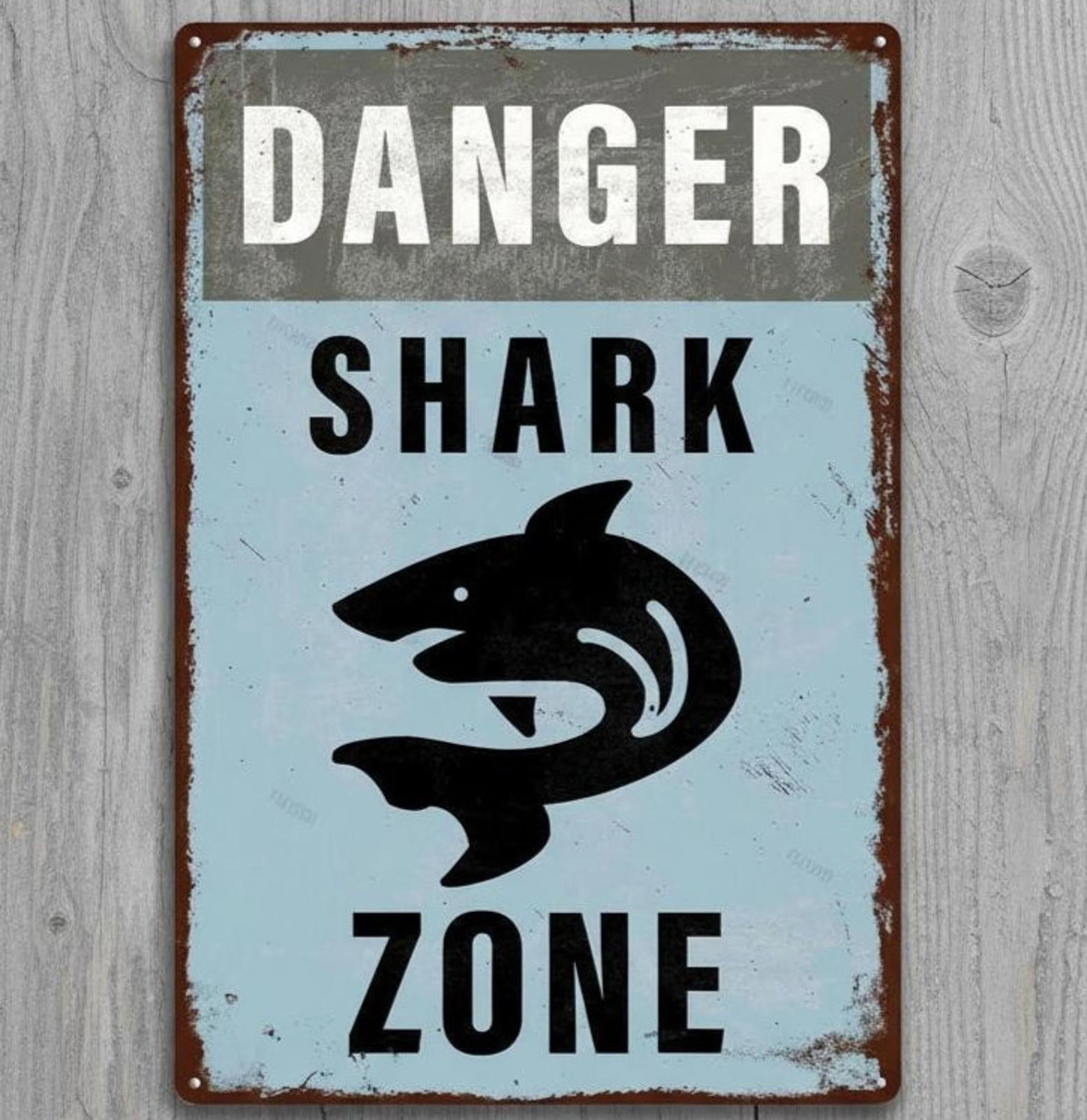 Danger Shark Zone 8 x 12 Vintage Novelty Metal Sign Made In USA