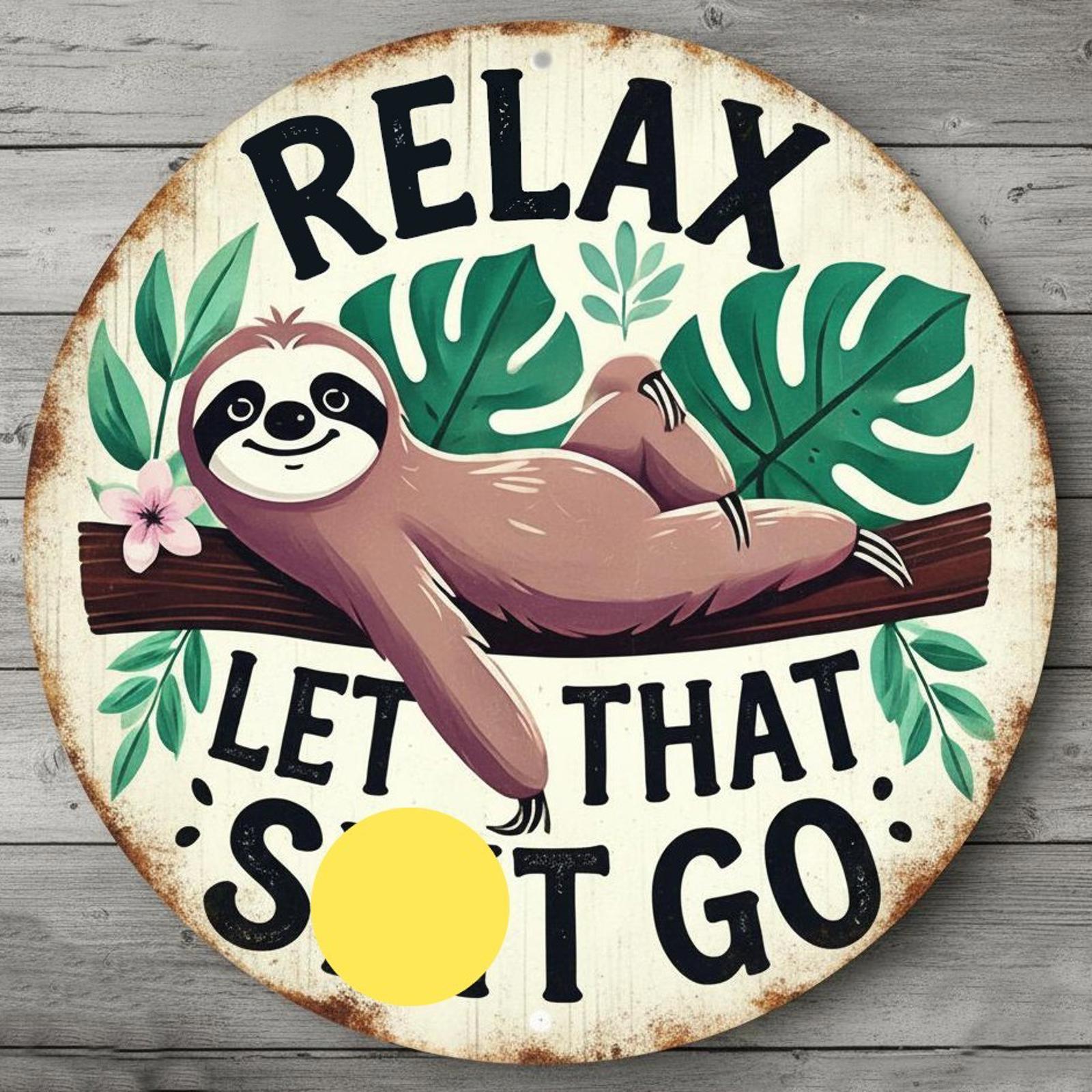 Relax Let that S**t Go 8" Diameter Novelty Metal Sign Made In USA New!