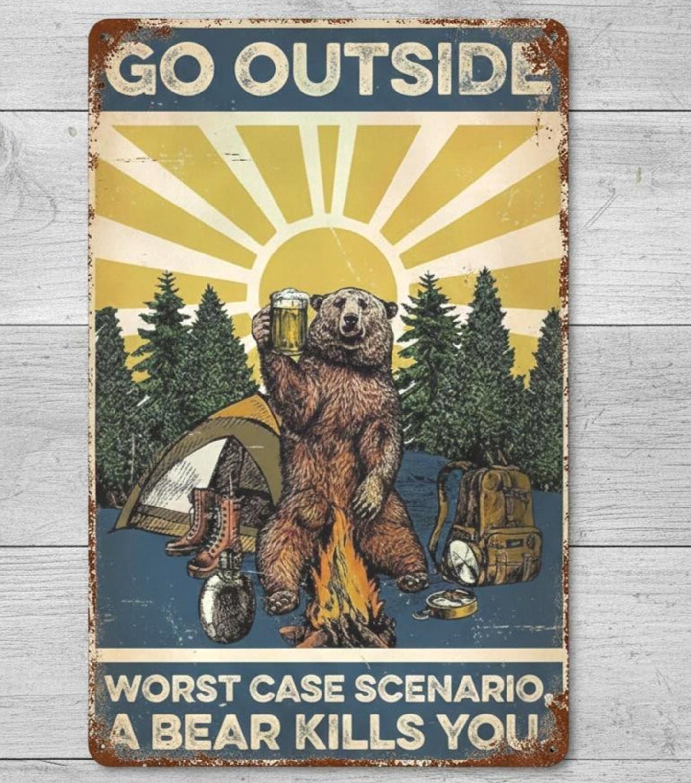 Go Outside Worst Case Scenario Humor 8 x 12 Novelty Metal Sign Made In USA