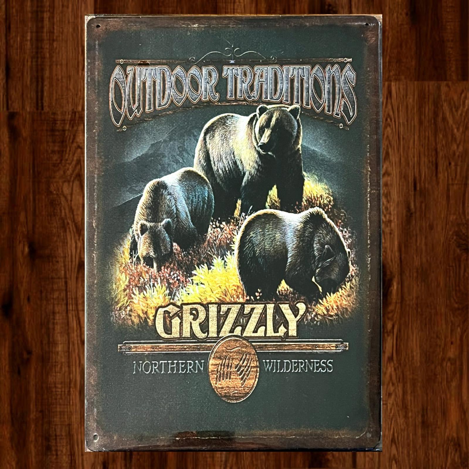 Outdoor Traditions Grizzly Bears 8 x 12 Novelty Vintage Metal Sign New!