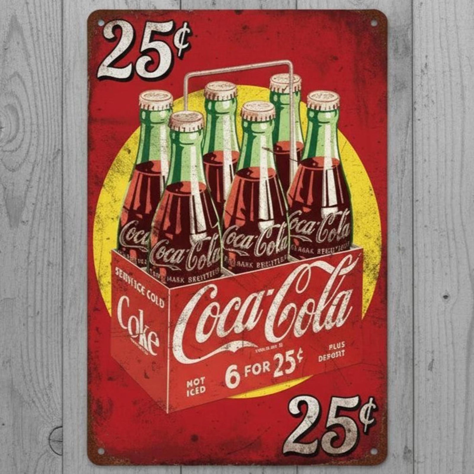 Coca-Cola Six For 25 Cents 8 x 12 Vintage Novelty Metal Sign Made In USA New!