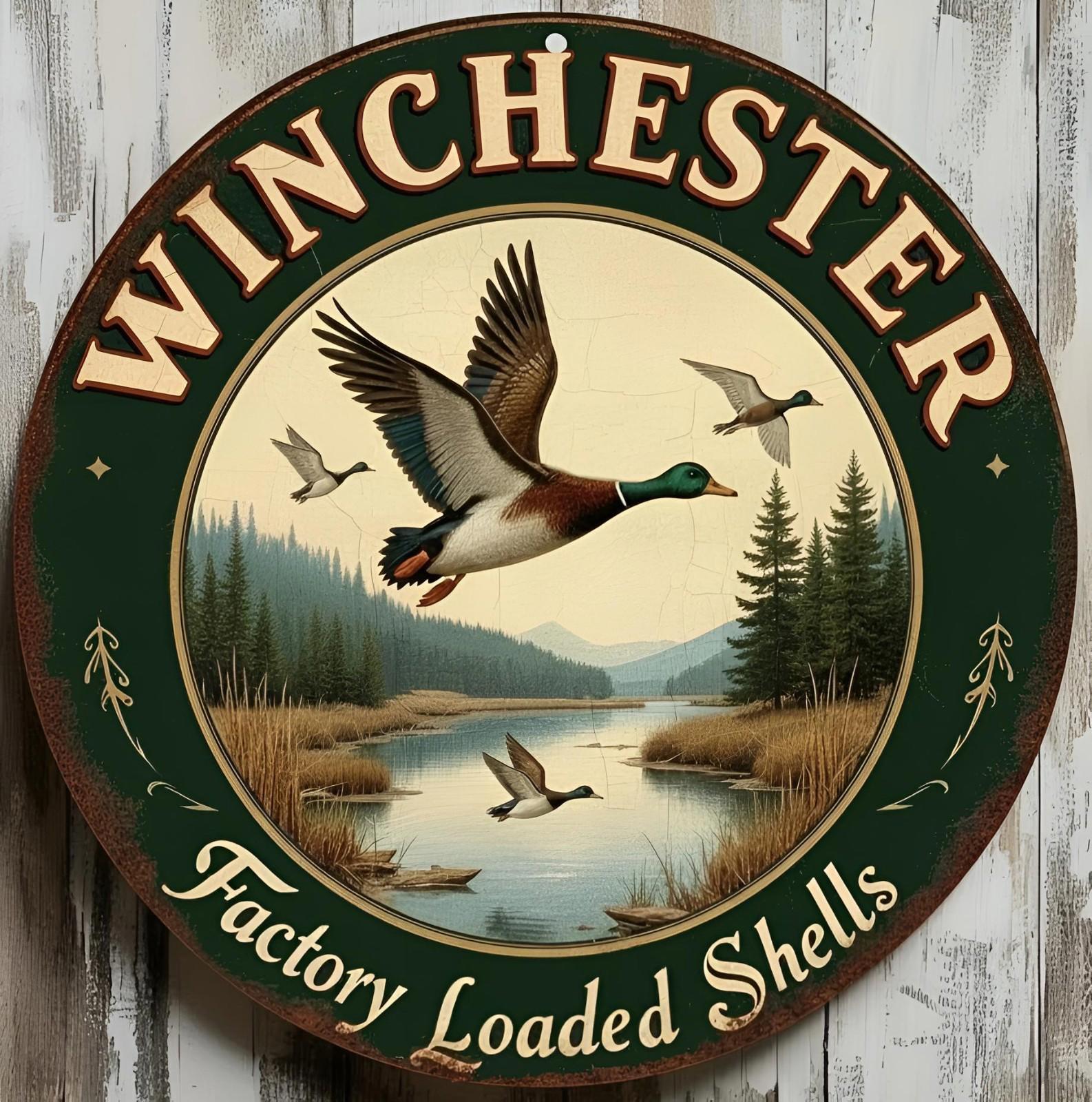 Winchester Factory Loaded Shells 8" Diameter Vintage Novelty Metal Sign USA Made