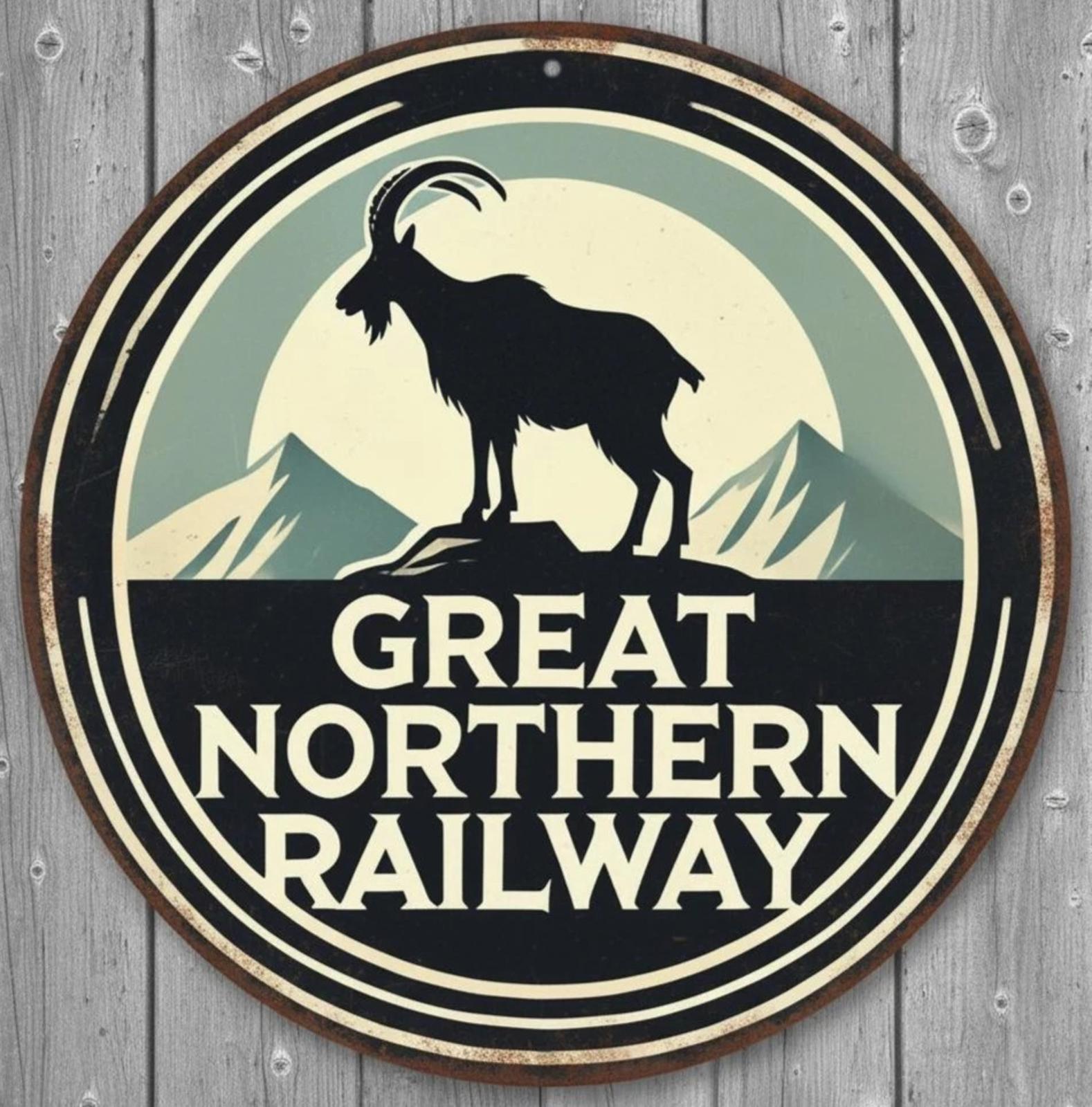 Great Northern Railway 8" Diameter Vintage Novelty Metal Sign Made In USA