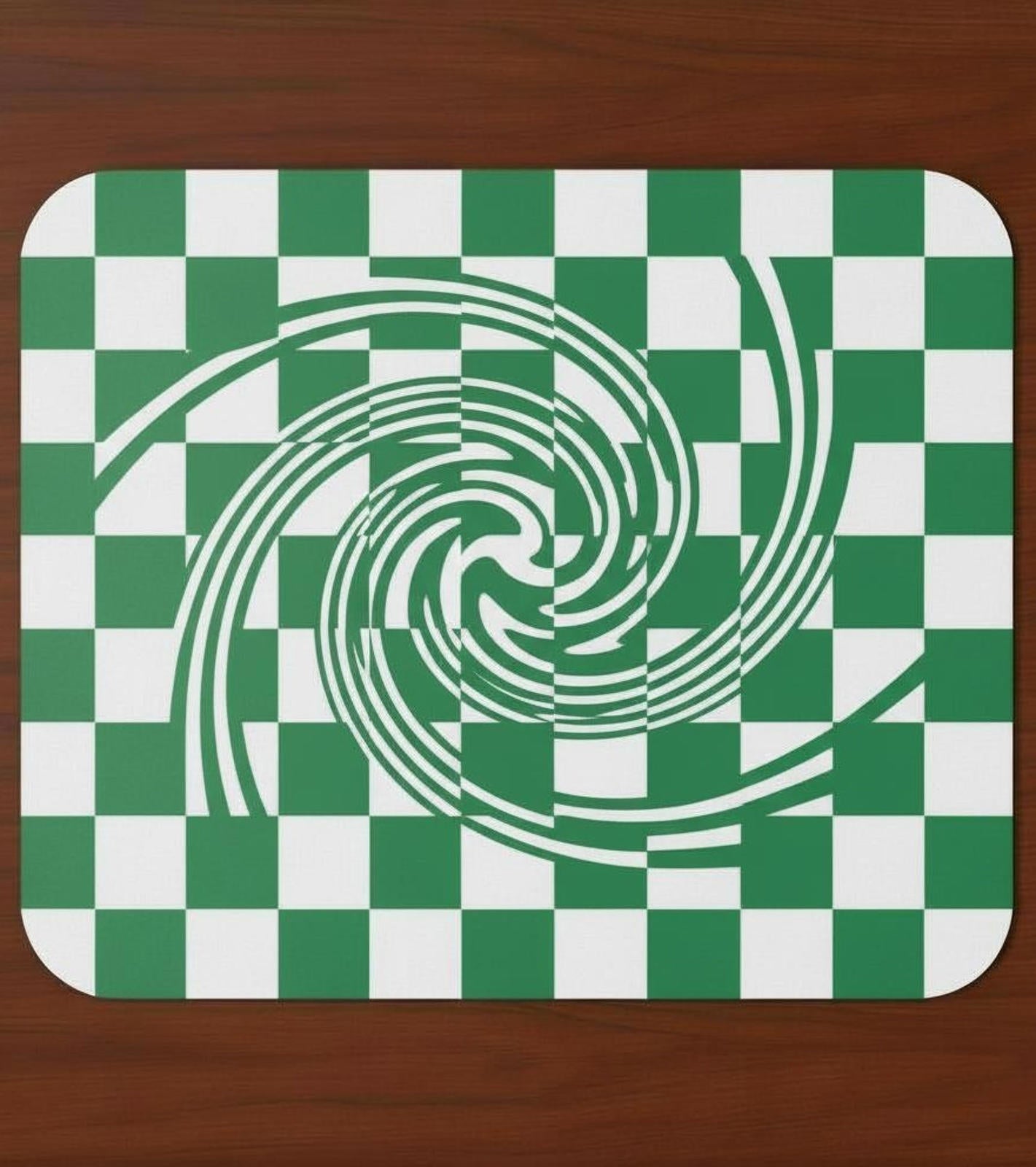 Green Checkerboard Swirl 9.5 x 8 Mouse Pad With Anti-Slip Rubber Back USA Made