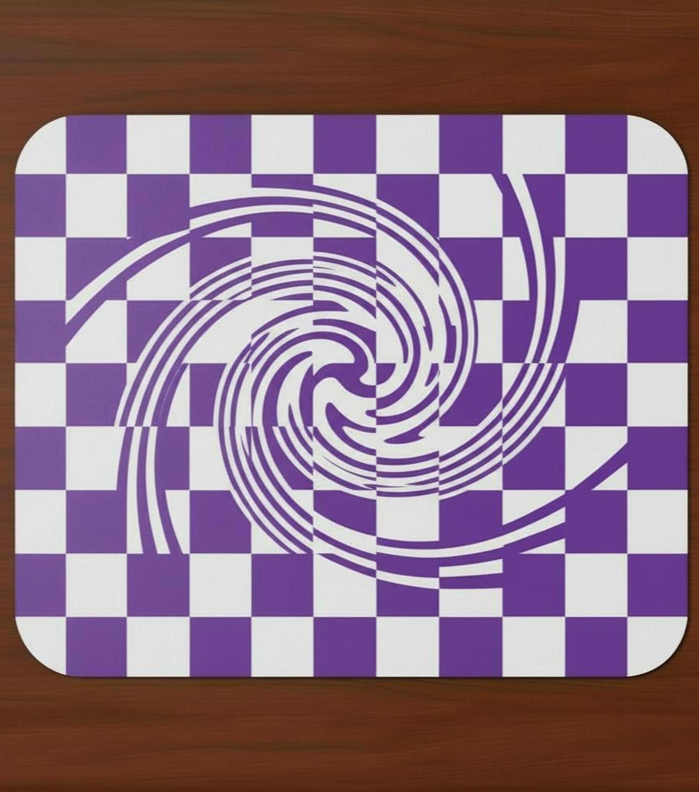 Purple Checkerboard Swirl 9.5 x 8 Mouse Pad With Anti-Slip Rubber Back USA Made