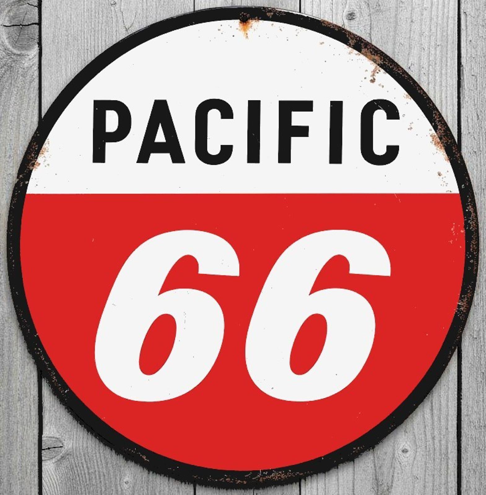 Pacific 66 Gasoline 12" Diameter Vintage Novelty Metal Sign Made In USA