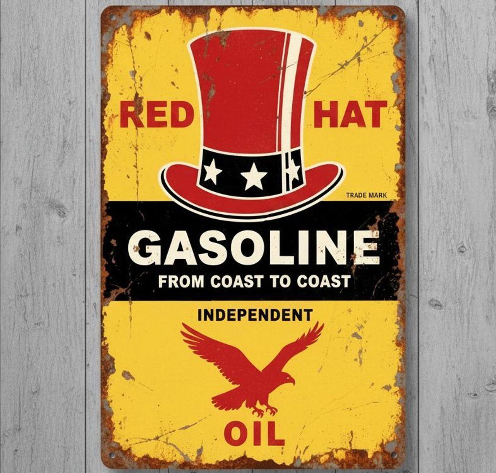 Red Hat Gasoline 8 x 12 Vintage Novelty Metal Sign Made In USA NEW!