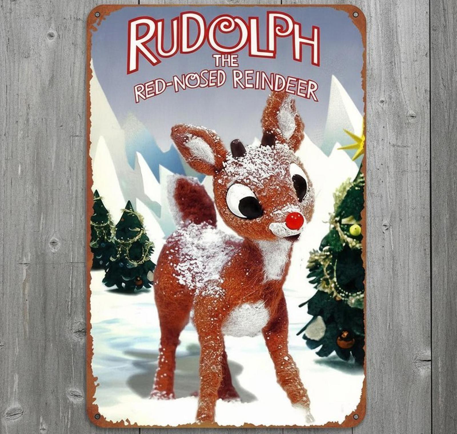 Rudolph The Red-Nosed Reindeer 8 x 12 Vintage Novelty Metal Sign Made In USA