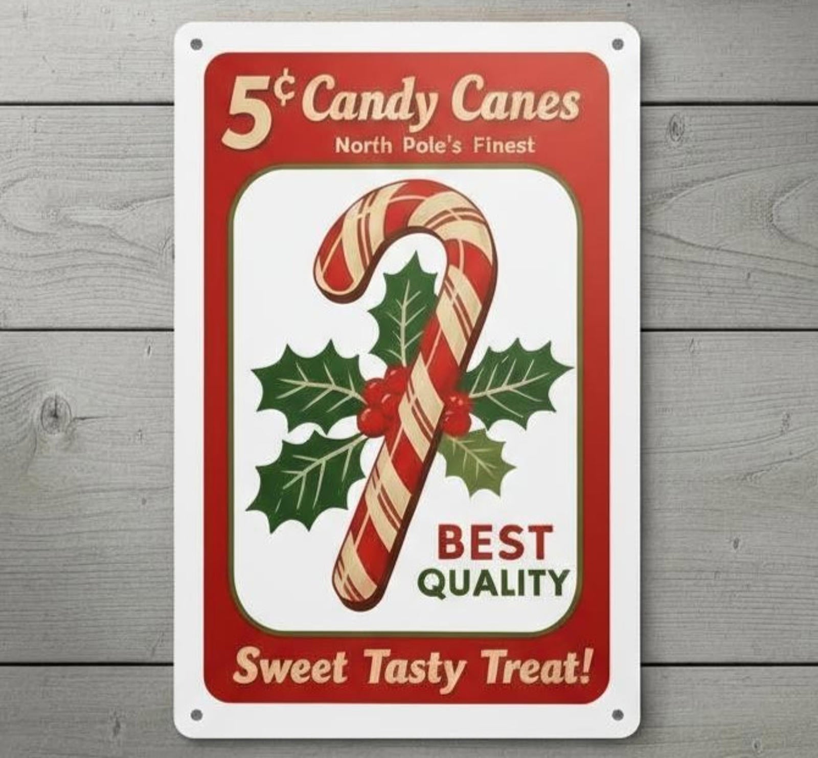 Candy Canes 5 Cents Best Quality Sweet Treat! 8 x 12 Novelty Metal Sign New!
