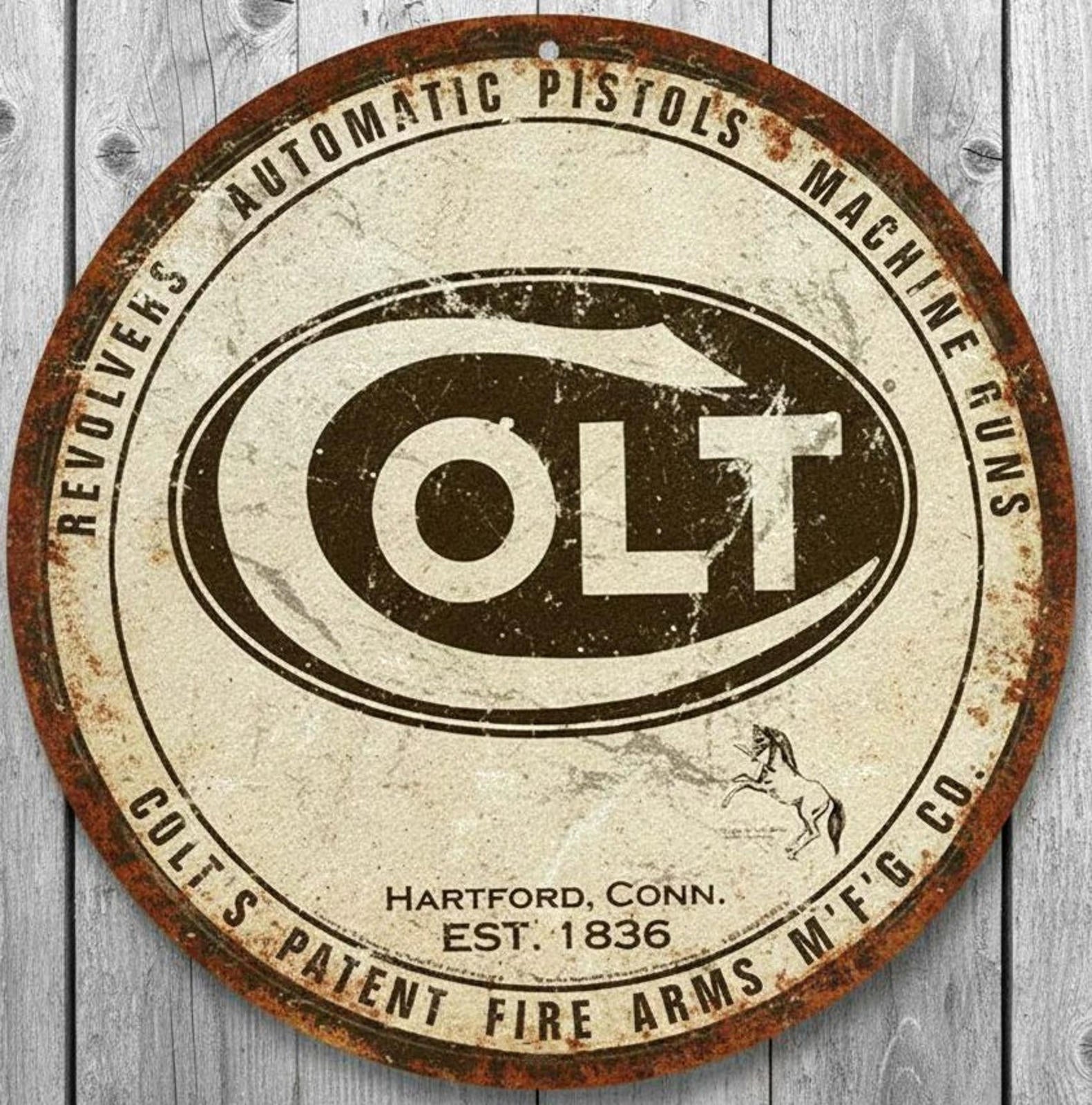 Colt Revolvers 8" Diameter Vintage Novelty Metal Sign Made In USA New!