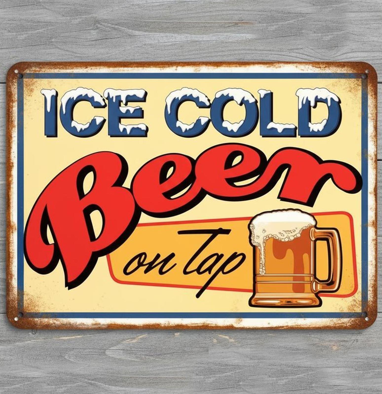 Ice Cold Beer On Tap 8 x 12 Vintage Novelty Metal Sign Made In USA!