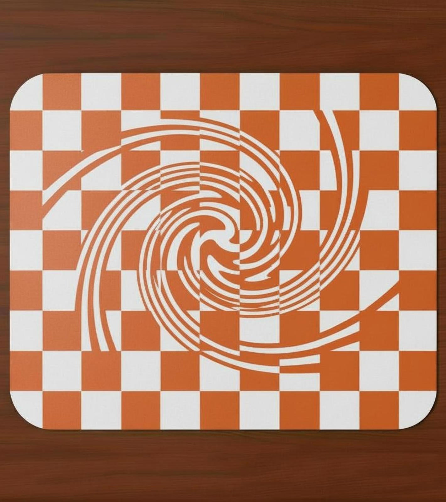 Orange Checkerboard Swirl 9.5 x 8 Mouse Pad With Anti-Slip Rubber Back USA Made