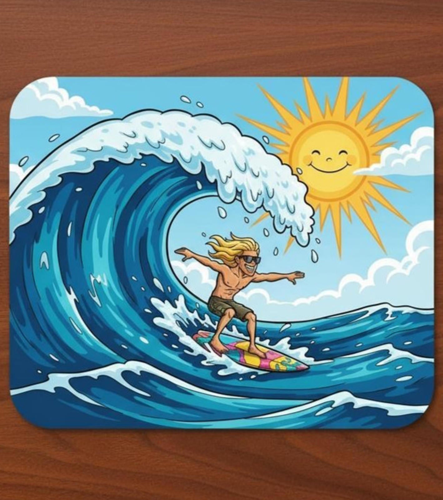 Happy Surfer 9.5 x 8 Mouse Pad With Anti-Slip Rubber Backing Made In USA New!